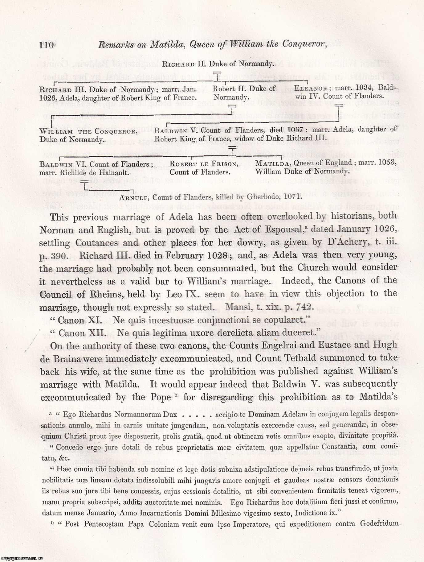 W.H. BLAAUW, ESQ., M.A. - Matilda, Queen of William the Conqueror, and her Daughter Gundrada. A rare original article from the journal Archaeologia, 1847.
