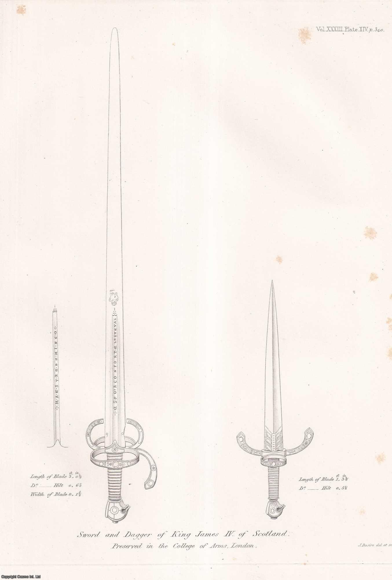 SIR CHARLES GEORGE YOUNG, GARTER, F.S.A. - Sword, Dagger, and Ring of King James the Fourth of Scotland, preserved in the College of Arms, London. A rare original article from the journal Archaeologia, 1849.