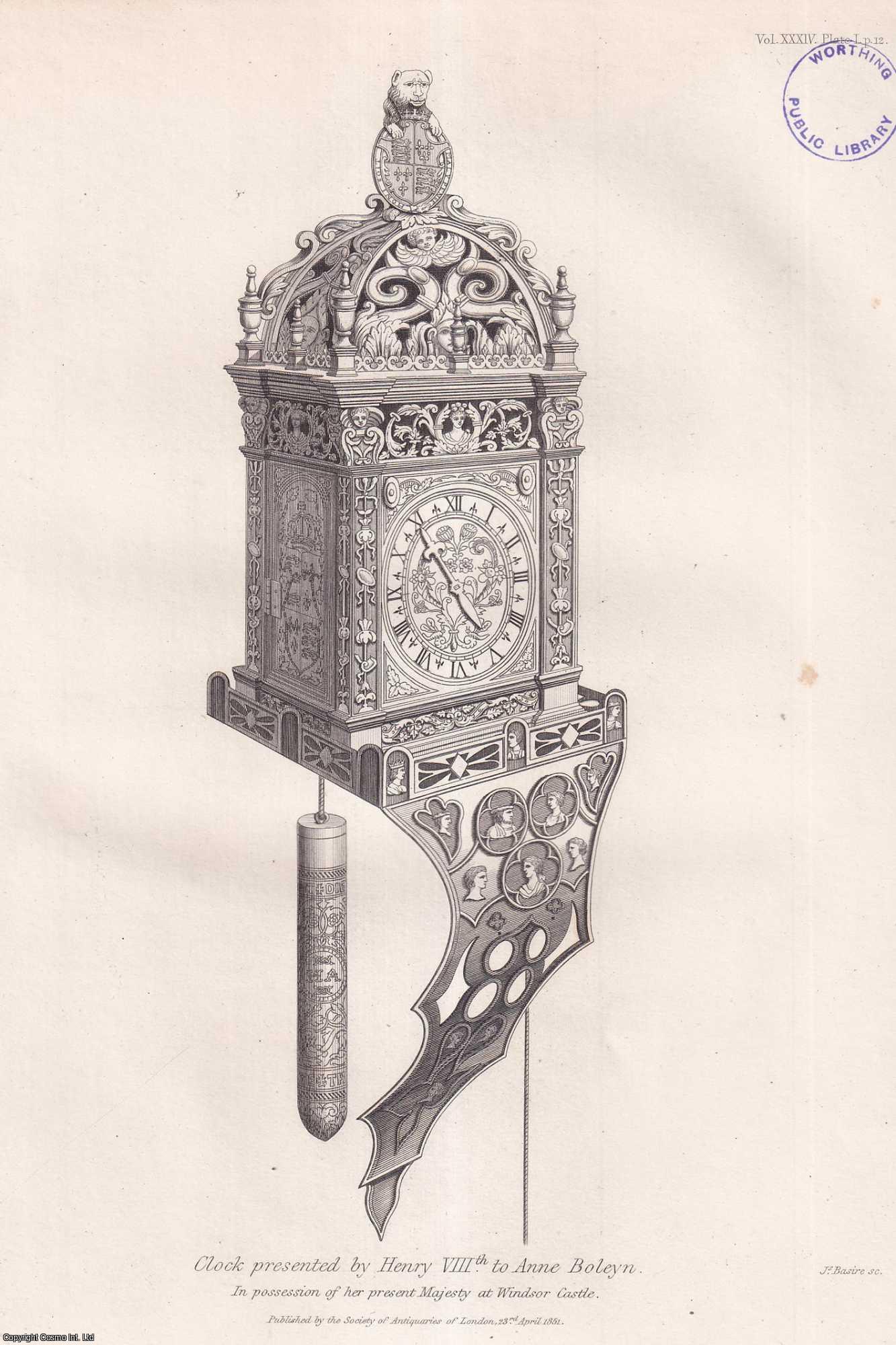 Captain W.H. Smyth, R.N., K.S.F., D.C.L. - Supplement to the Description of an Astrological Clock, belonging to the Society of Antiquaries. An uncommon original article from the journal Archaeologia, 1852.