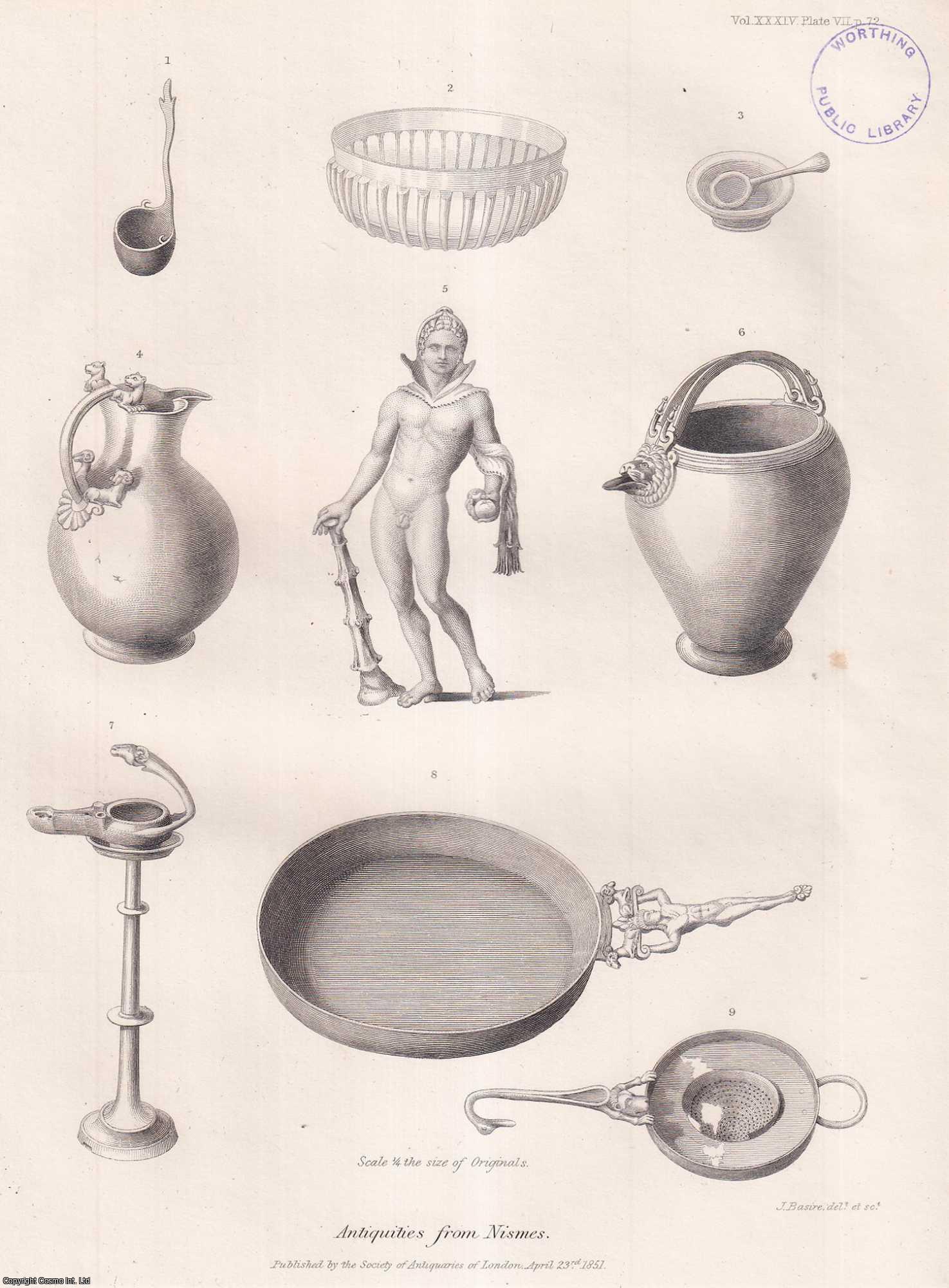WILLIAM CHAFFERS - Communication accompanying the Exhibition of numerous Glass Vessels, and other Antiquities of the Roman Period, found at Nismes. A rare original article from the journal Archaeologia, 1852.