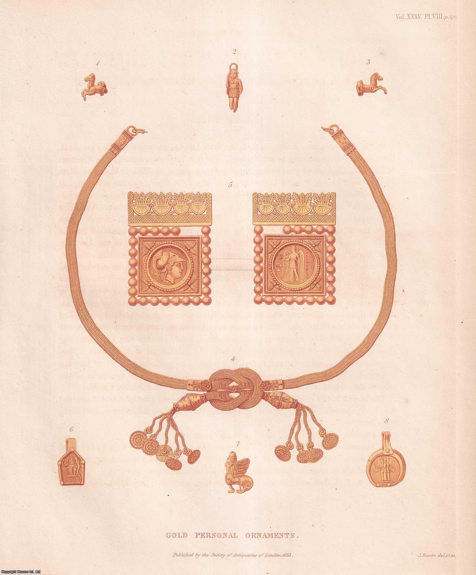 John Yonge Akerman, Esq. - Ancient Gold Ornaments. An uncommon original article from the journal Archaeologia, 1853.