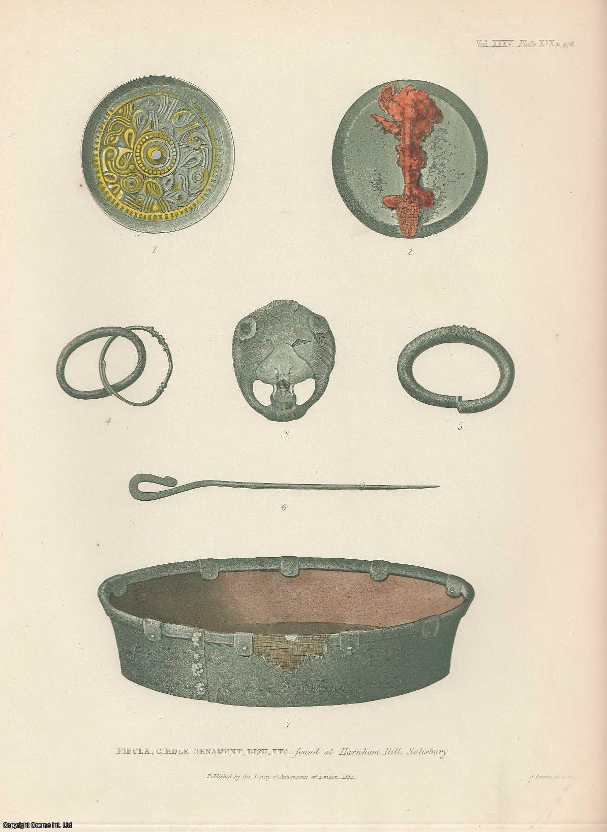 JOHN YONGE AKERMAN, F.S.A. - Note on some further Discoveries in the Anglo-Saxon Burial-Ground at Harnham Hill, near Salisbury. A rare original article from the journal Archaeologia, 1853.