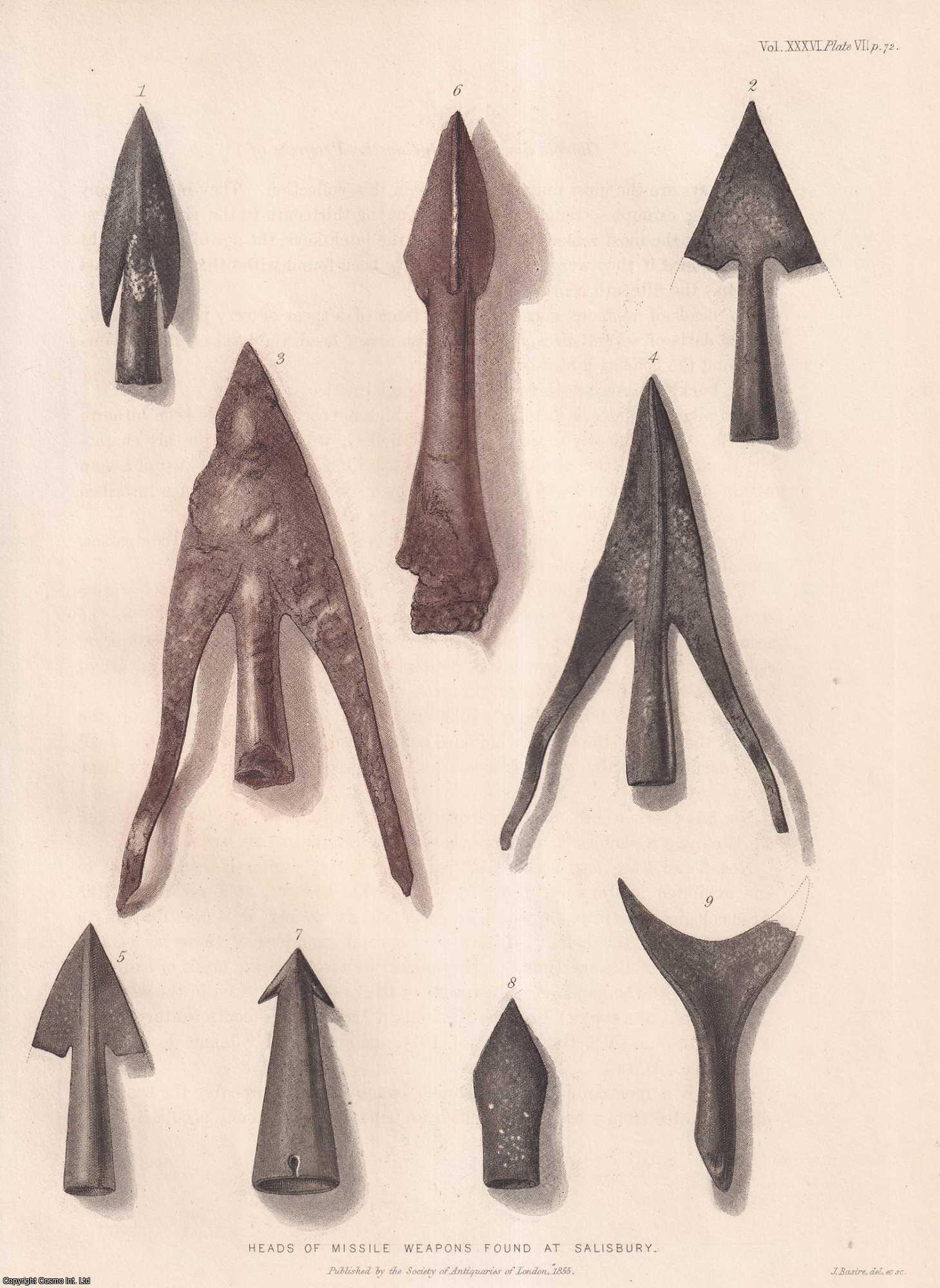 JOHN YONGE AKERMAN, ESQ., F.S.A. - Note on a Variety of Objects discovered during the progress of Excavations for Sewerage in Salisbury. A rare original article from the journal Archaeologia, 1855.