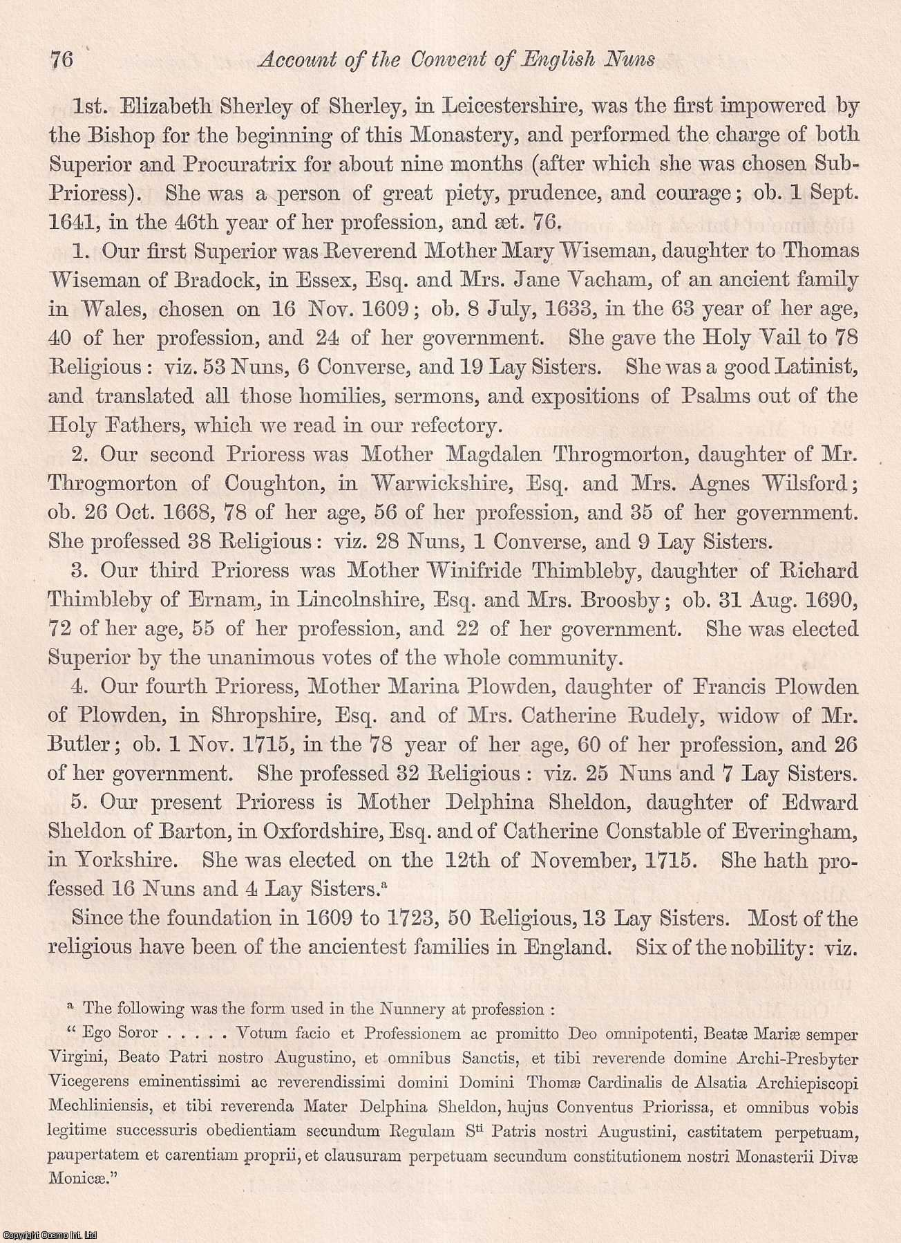 Sir Henry Ellis - Account of the Convent of English Nuns formerley settled at Louvain, in South Brabant. An uncommon original article from the journal Archaeologia, 1855.