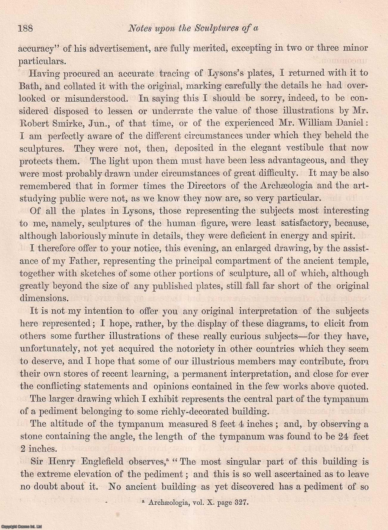 GEORGE SCHARF, JUN., ESQ., F.S.A. - Notes upon the Sculptures of a Temple discovered at Bath. A rare original article from the journal Archaeologia, 1855.