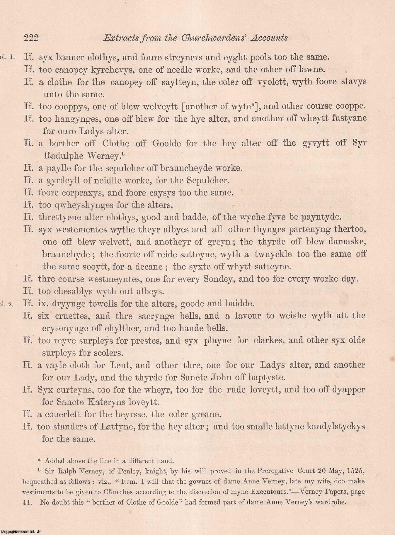 Frederic Ouvry, Esq. - Extracts from the Churchwardens' Accounts of the Parish of Wing, in the county of Buckingham. An uncommon original article from the journal Archaeologia, 1855.