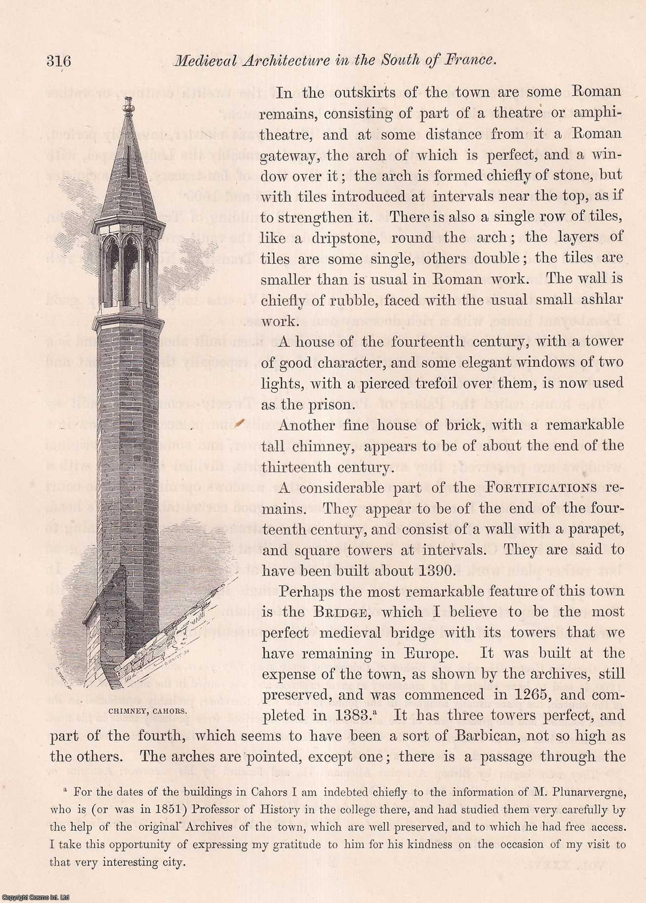 JOHN HENRY PARKER, ESQ., F.S.A. - Medieval Architecture in Aquitaine; in continuation and conclusion of previous Papers. A rare original article from the journal Archaeologia, 1855.