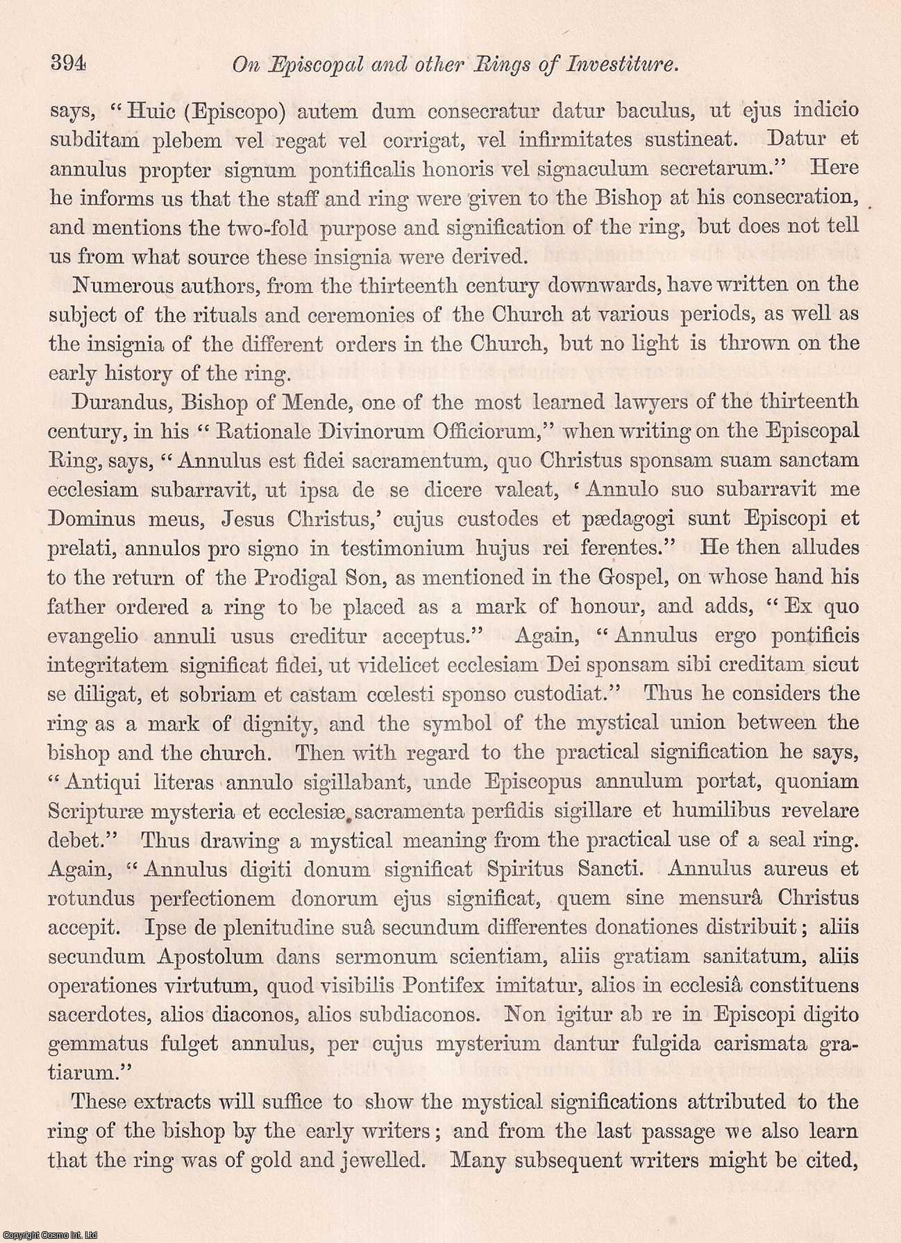 Octavius Morgan, Esq., M.P., F.S.A. - On Episcopal and other Rings of Investiture. An uncommon original article from the journal Archaeologia, 1855.