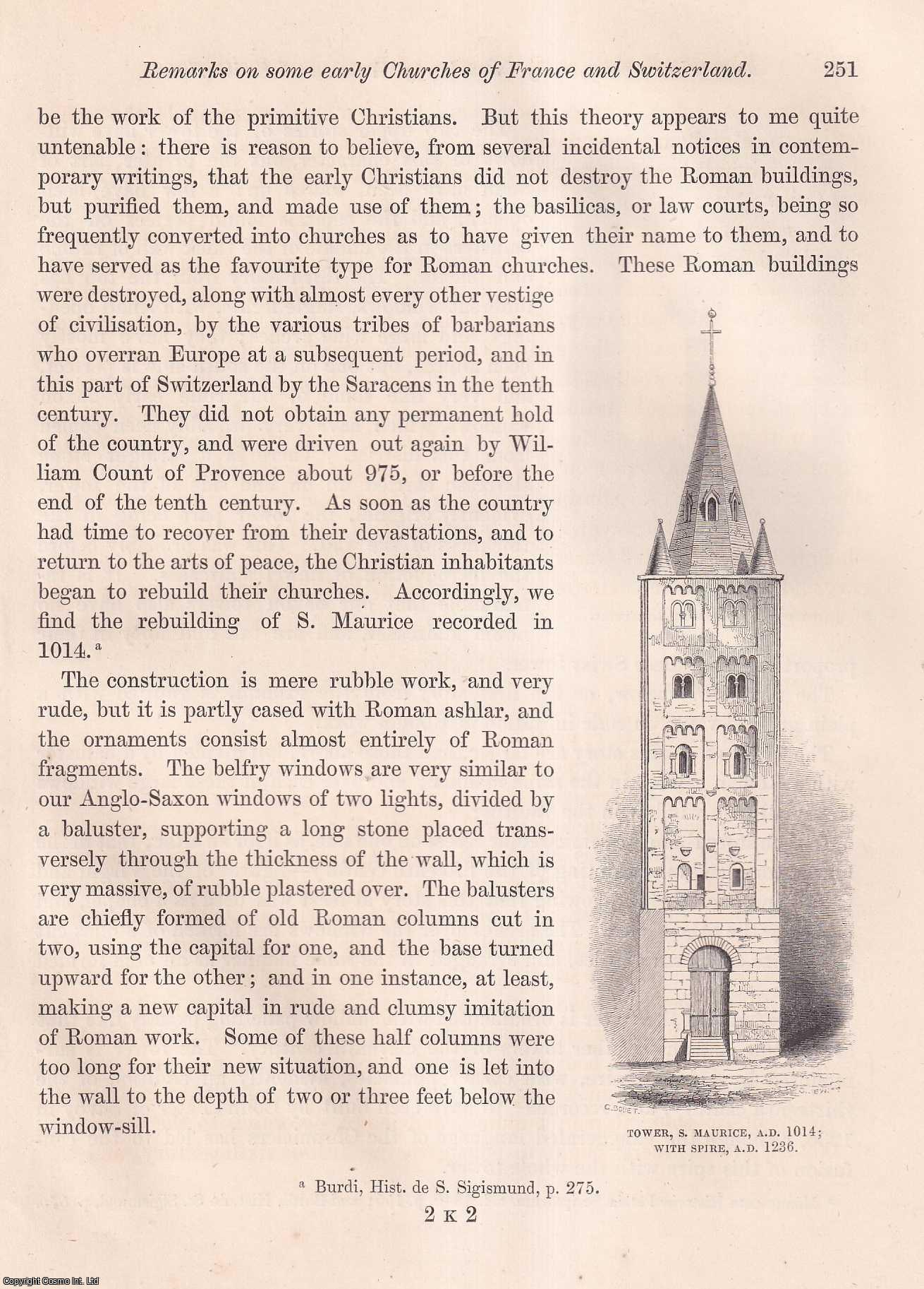 J.,H. Parker, Esq., F.S.A. - Remarks on some early Churches in France and Switzerland, partly of the time of Charlemagne. An uncommon original article from the journal Archaeologia, 1857.