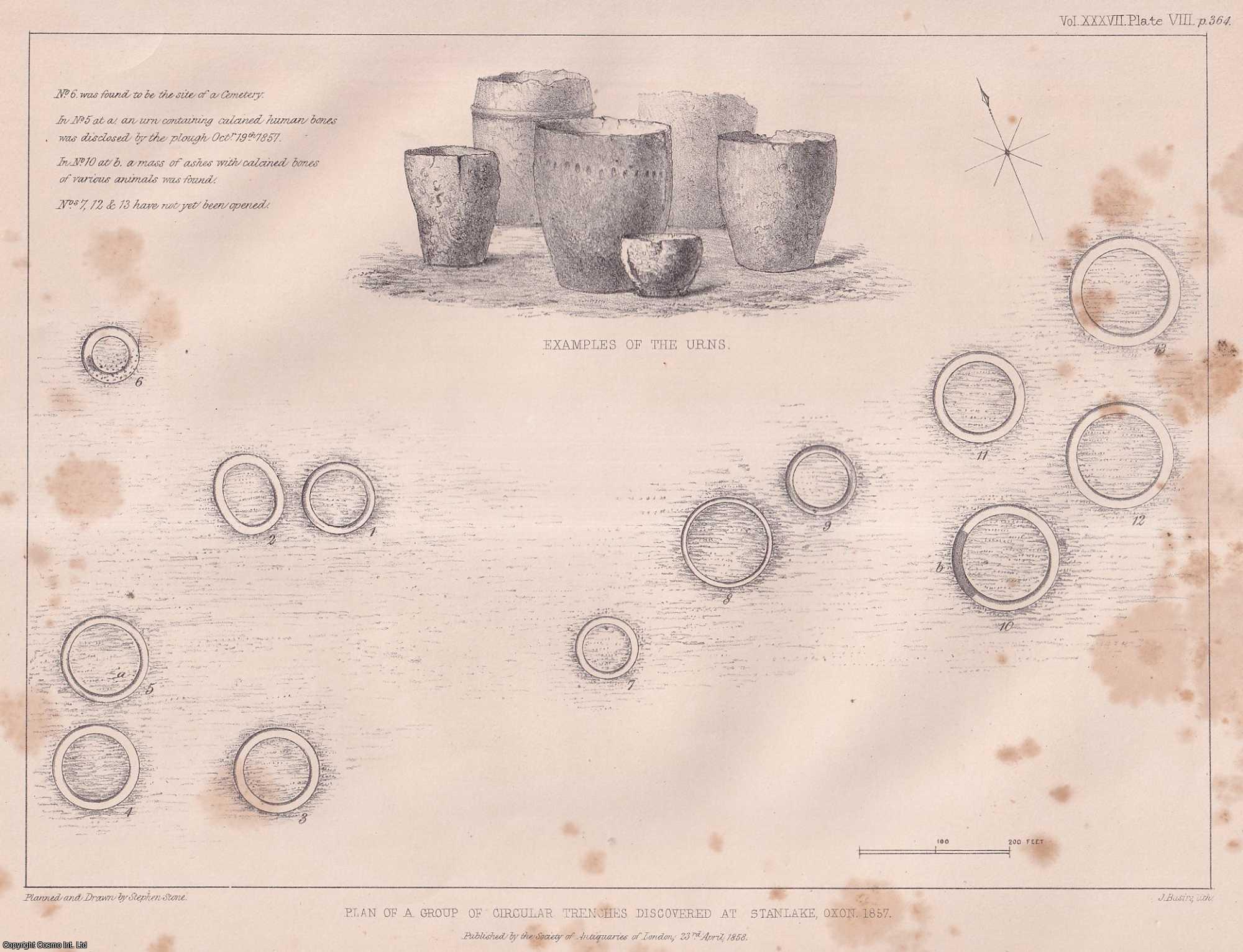 JOHN YONGE AKERMAN, AND STEPHEN STONE - An Account of the Investigation of some remarkable Circular Trenches, and the Discovery of an Ancient British Cemetery, at Stanlake, Oxon. A rare original article from the journal Archaeologia, 1857.