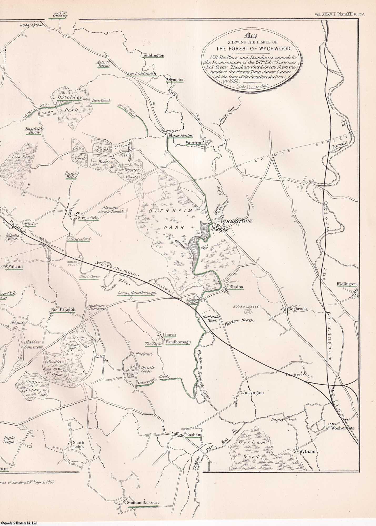 JOHN YONGE AKERMAN - A View of the Ancient Limits of the Forest of Wychwood. A rare original article from the journal Archaeologia, 1857.