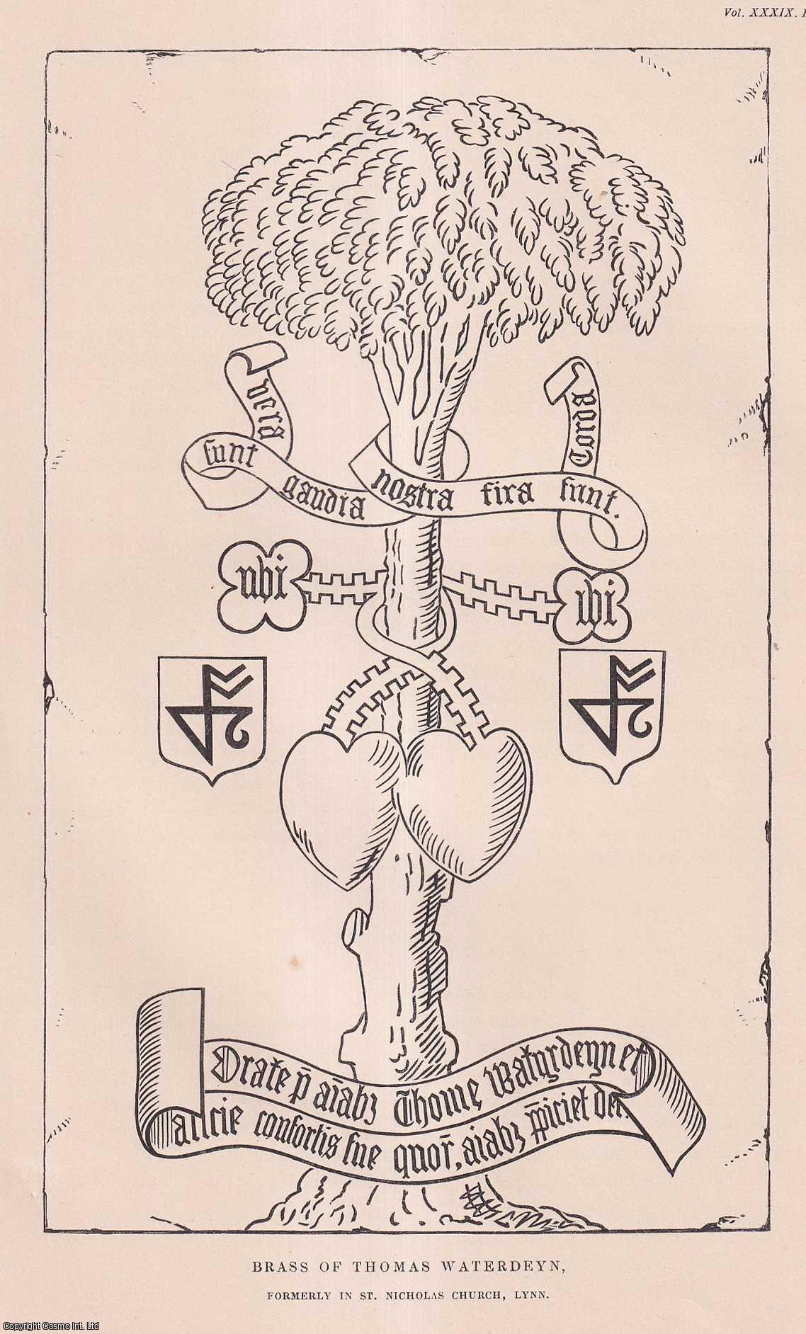 ---. - Lost Monumental Brass of Thomas Waterdeyn, Mayor of Lynn. A rare original article from the journal Archaeologia, 1863.