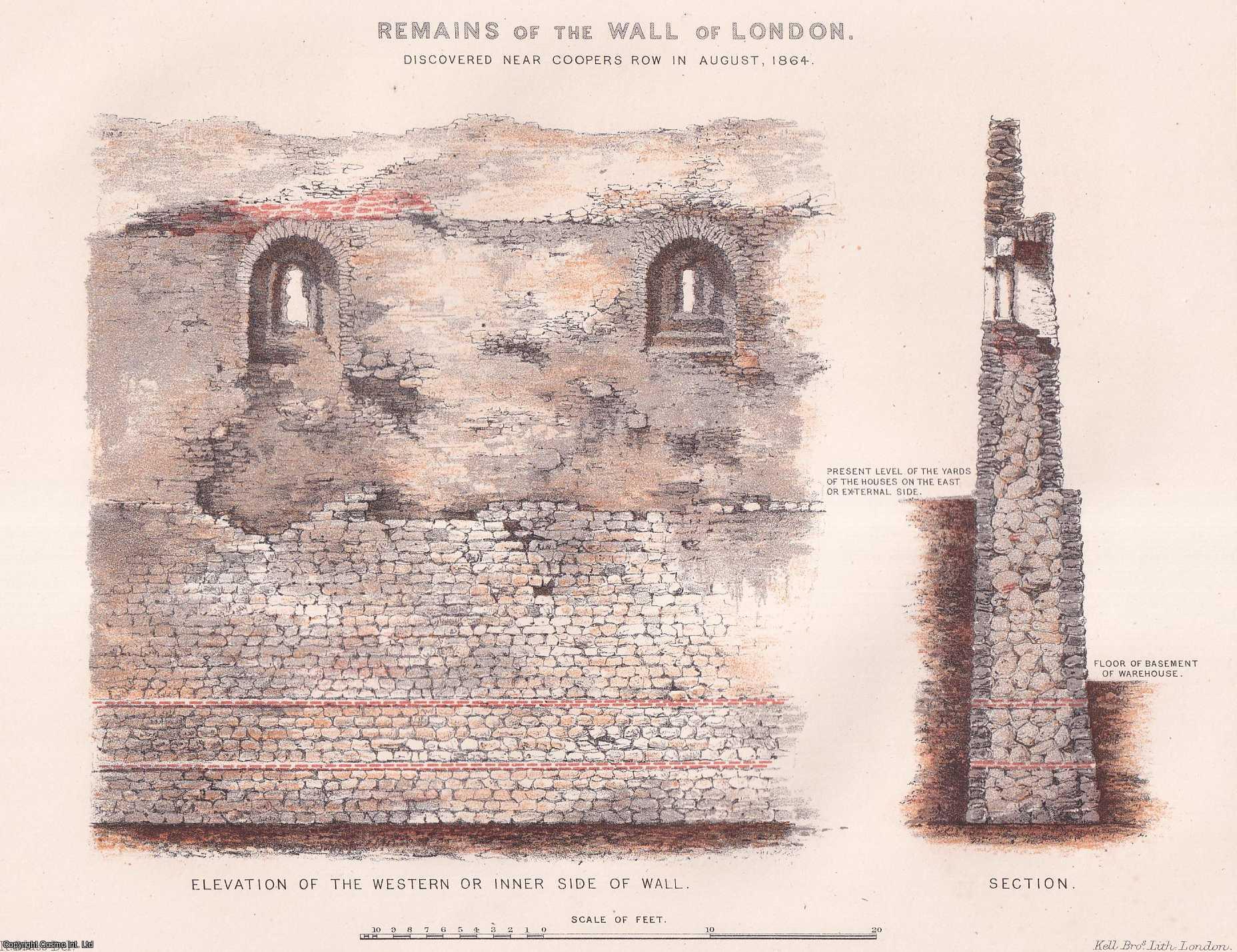 WILLIAM TITE, ESQ., M.P., F.R.S., V.P.S.A. - On discoveries of Remains of the Roman Wall of London. A rare original article from the journal Archaeologia, 1866.