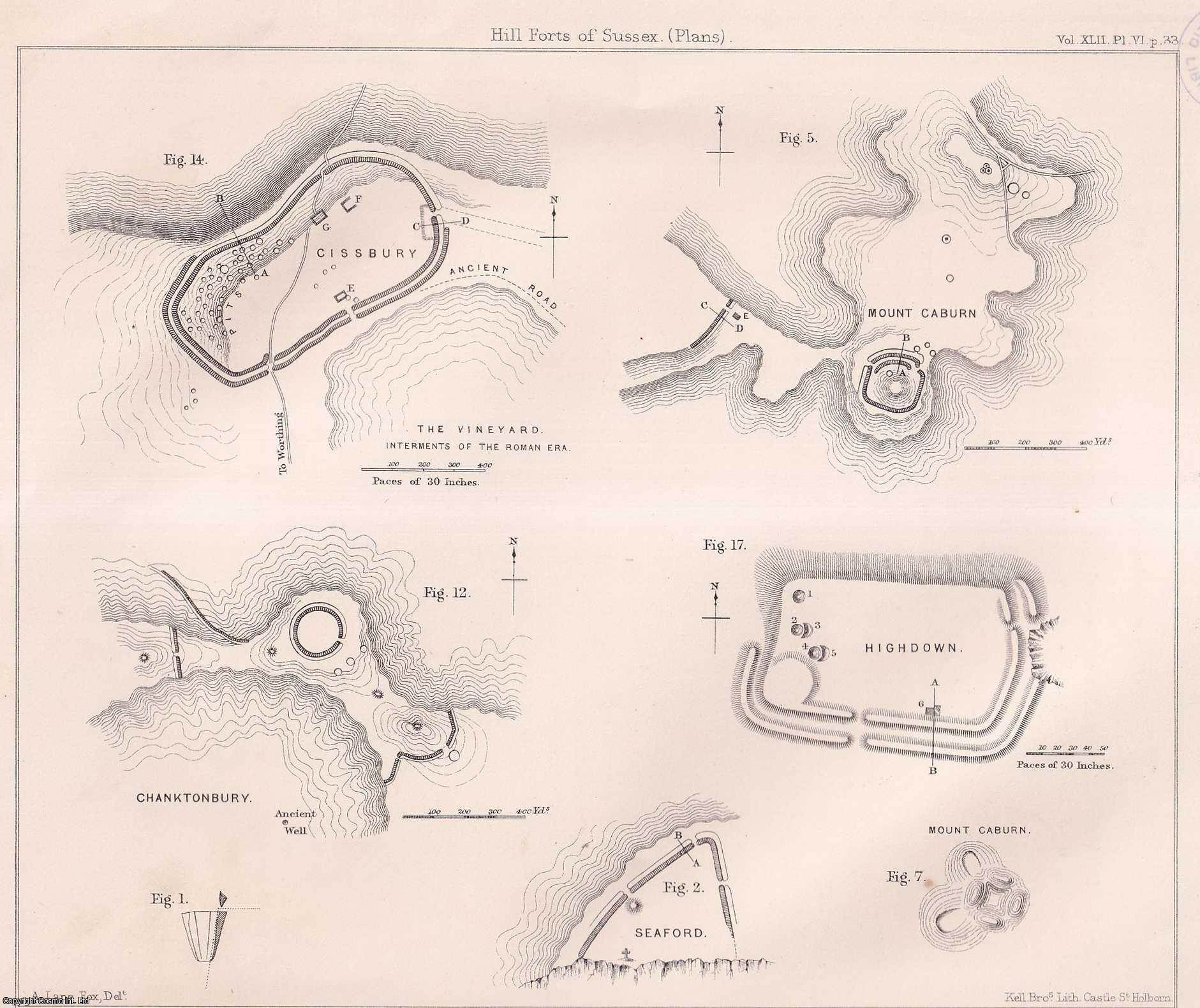 Colonel Augustus Henry Lane Fox, F.S.A. - An Examination into the character and probable origin of the Hill Forts of Sussex. An uncommon original article from the journal Archaeologia, 1869.