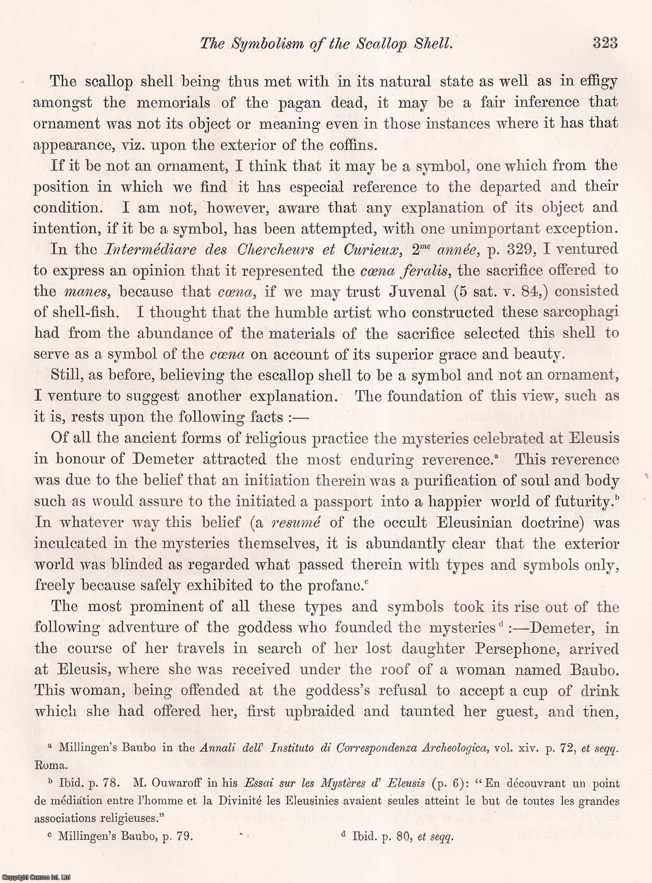 H.C. COOTE, ESQ., F.S.A. - The Scallop Shell, considered as a Symbol of Initiation into the Eleusinian Mysteries. A rare original article from the journal Archaeologia, 1869.