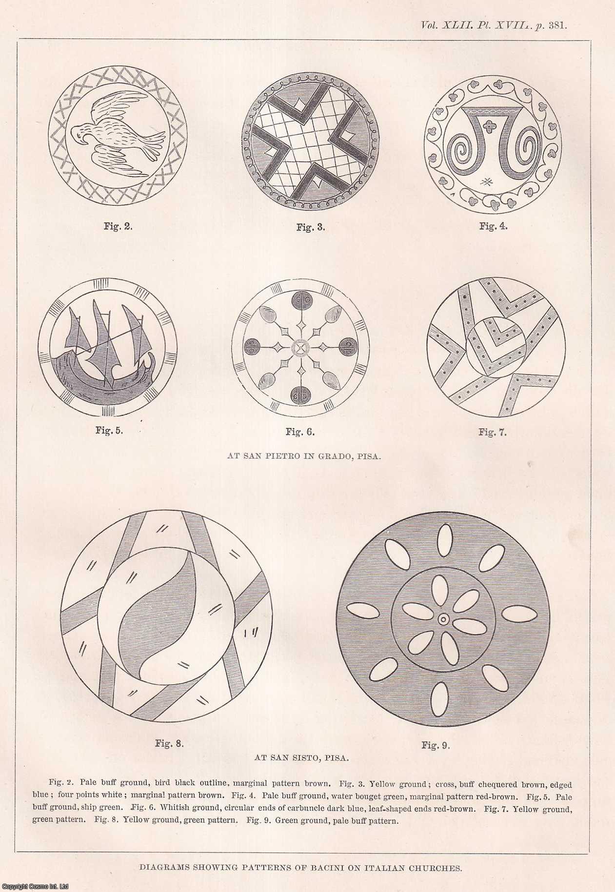 C. DRURY FORTNUM, ESQ., F.S.A. - Notes on the Bacini, or Dishes of Enamelled Earthenware, introduced as Ornaments to the Architecture of some of the Churches in Italy. A rare original article from the journal Archaeologia, 1869.