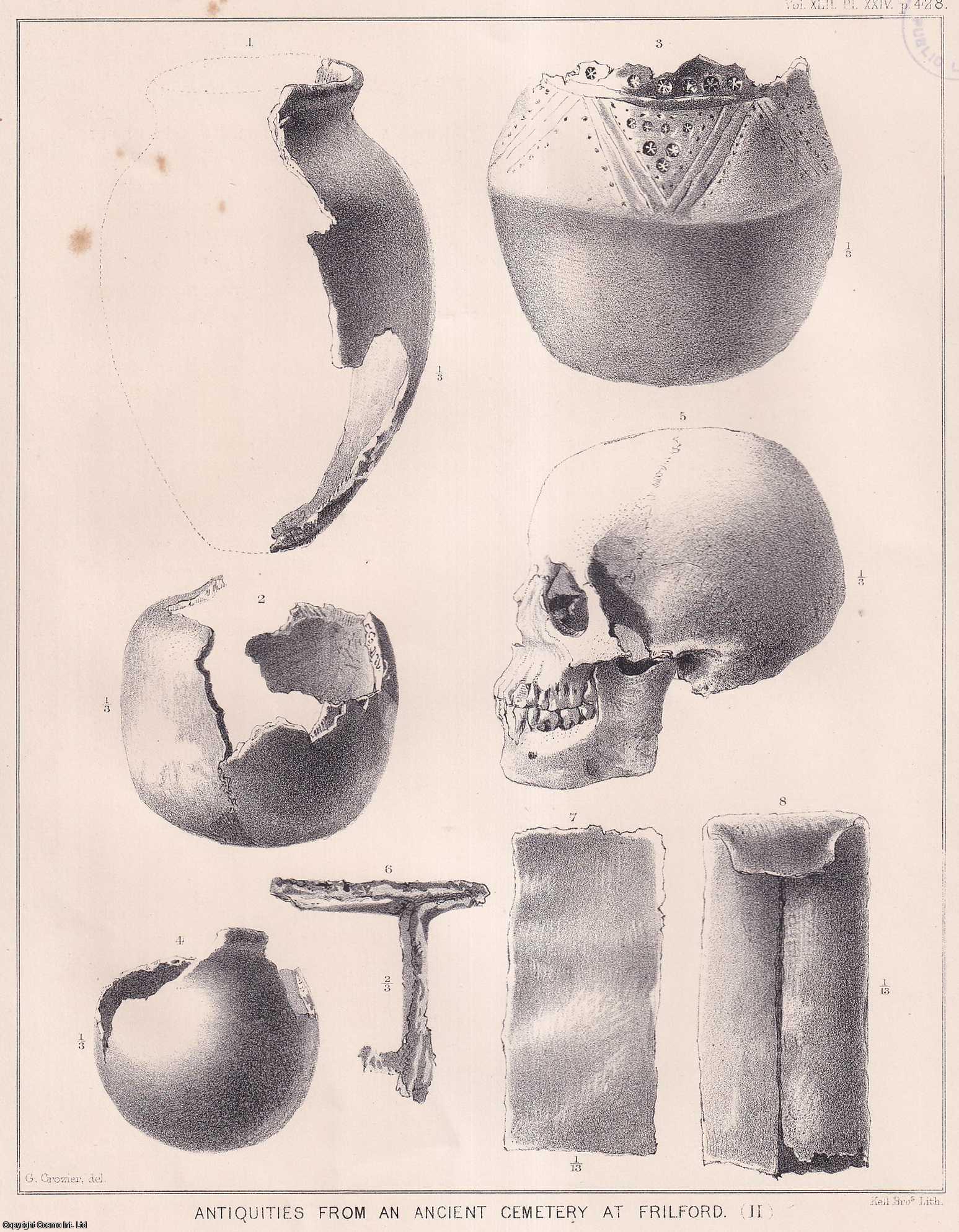 George Rolleston, Esq., M.D., F.R.S. - Researches and Excavations carried on in an ancient Cemetery at Frilford, near Abingdon, Berks, in the years 1867 - 1868. An uncommon original article from the journal Archaeologia, 1869.