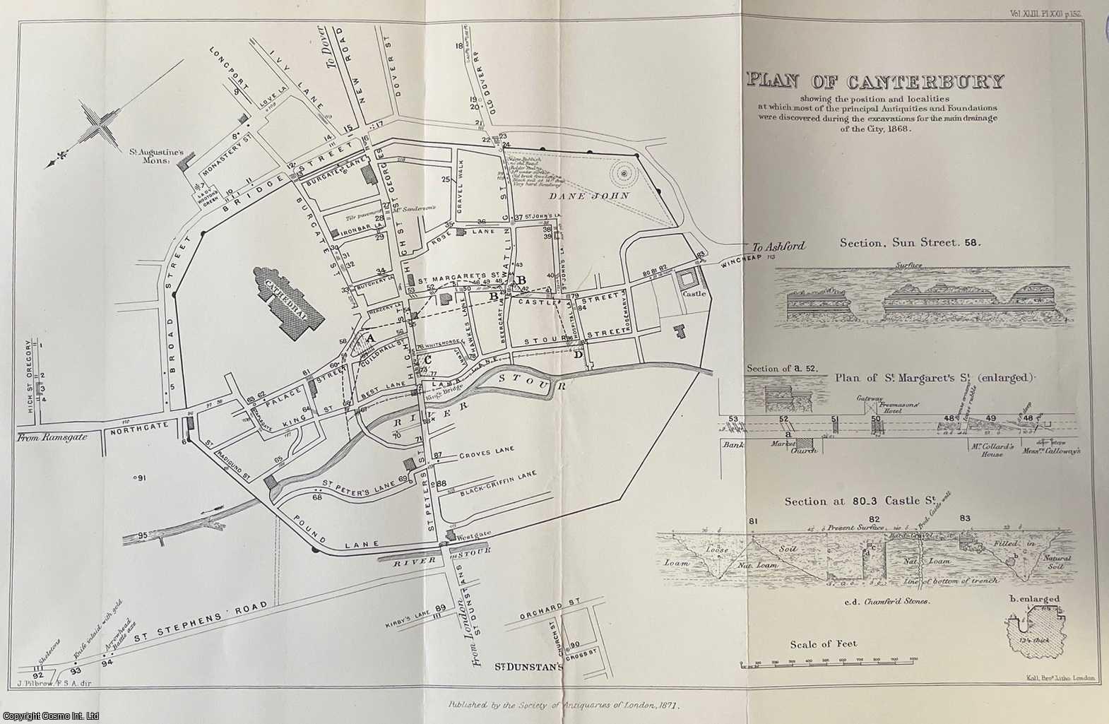 James Pilbrow, Esq., F.S.A. - Discoveries made during Excavations at Canterbury in 1868, An uncommon original article from the journal Archaeologia, 1871.