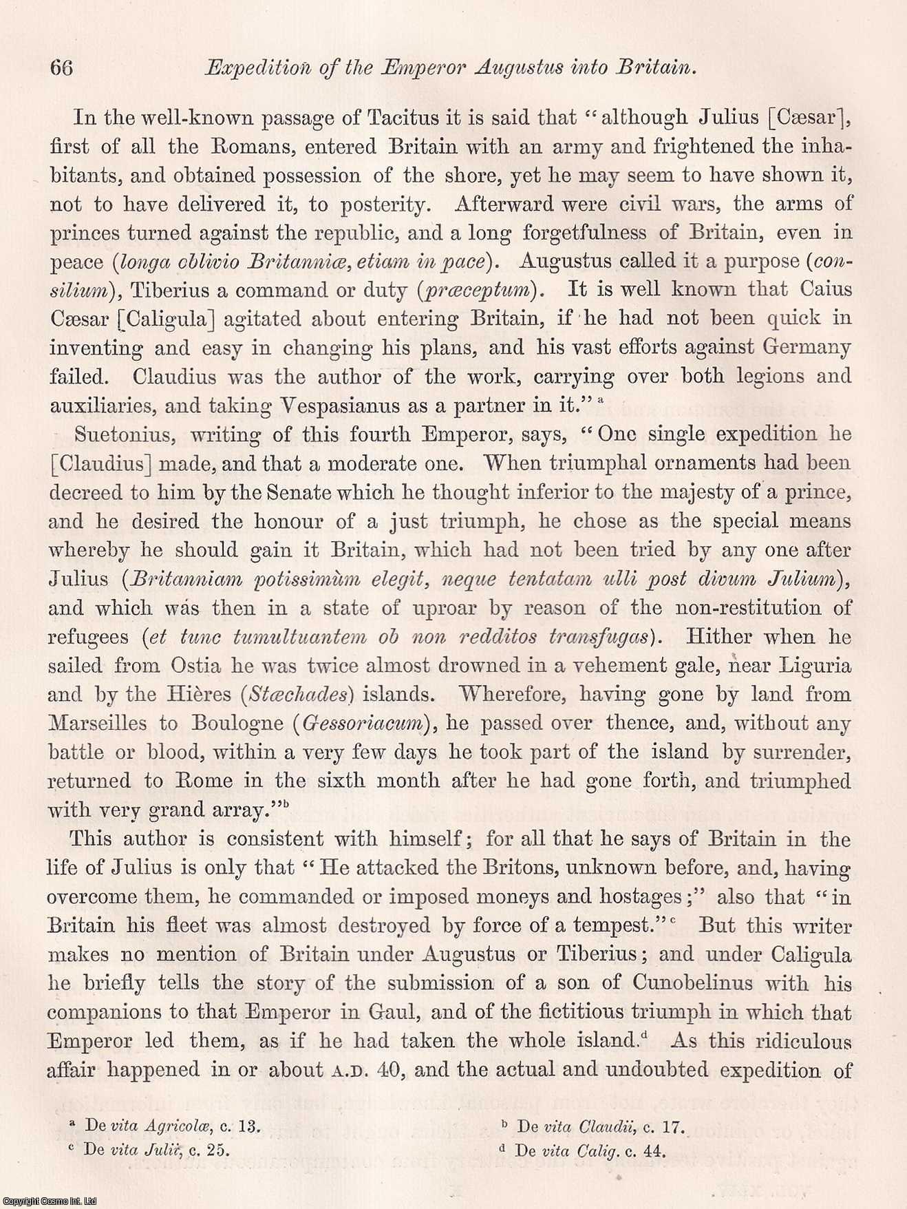WILLIAM HENRY BLACK, ESQ., F.S.A. - Observations on the hitherto unnoticed Expedition of the Emperor Augustus into Britain. A rare original article from the journal Archaeologia, 1873.