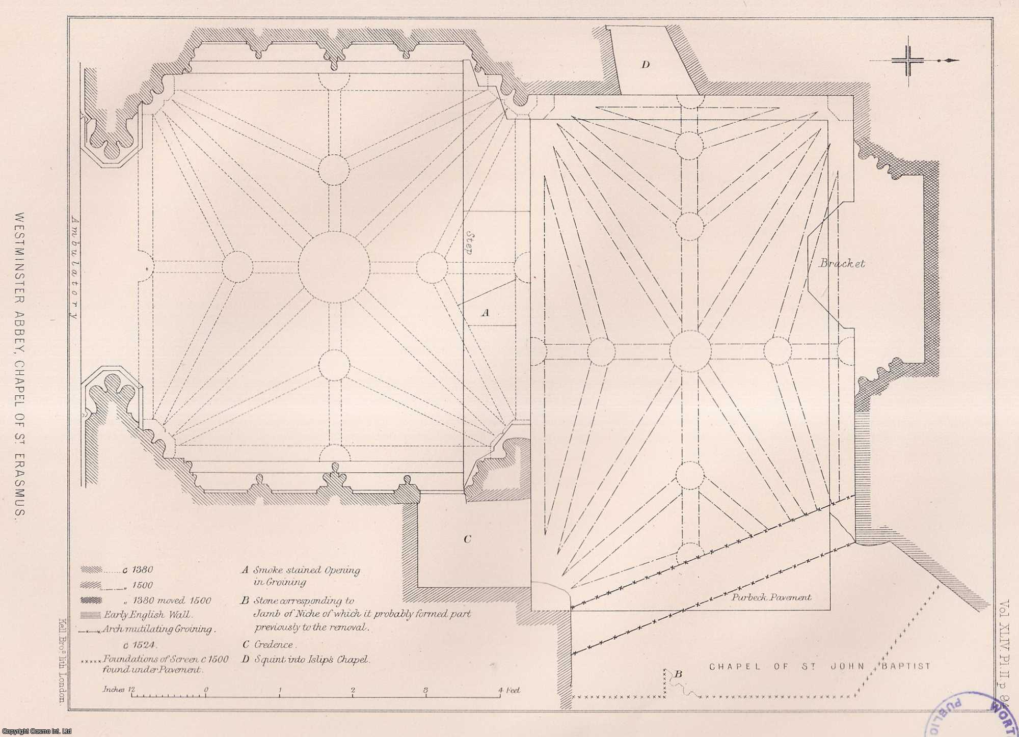 J.T. MICKLETHWAITE, ESQ. (COMMUNICATED BY) - A Description of the Chapel of Saint Erasmus in Westminster Abbey. A rare original article from the journal Archaeologia, 1873.
