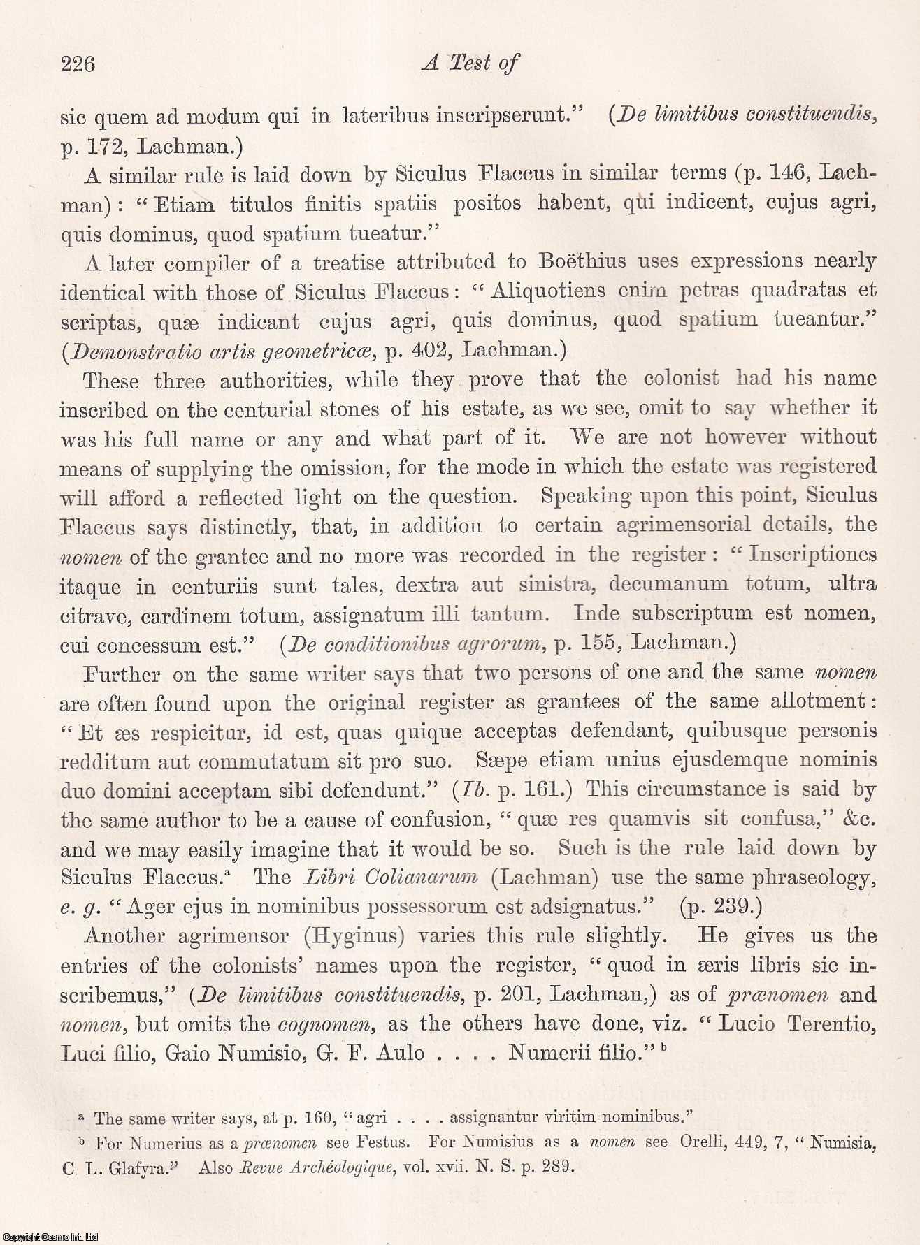 Henry Charles Coote, Esq., F.S.A. - A Test of Certain Centurial Stones. An uncommon original article from the journal Archaeologia, 1873.