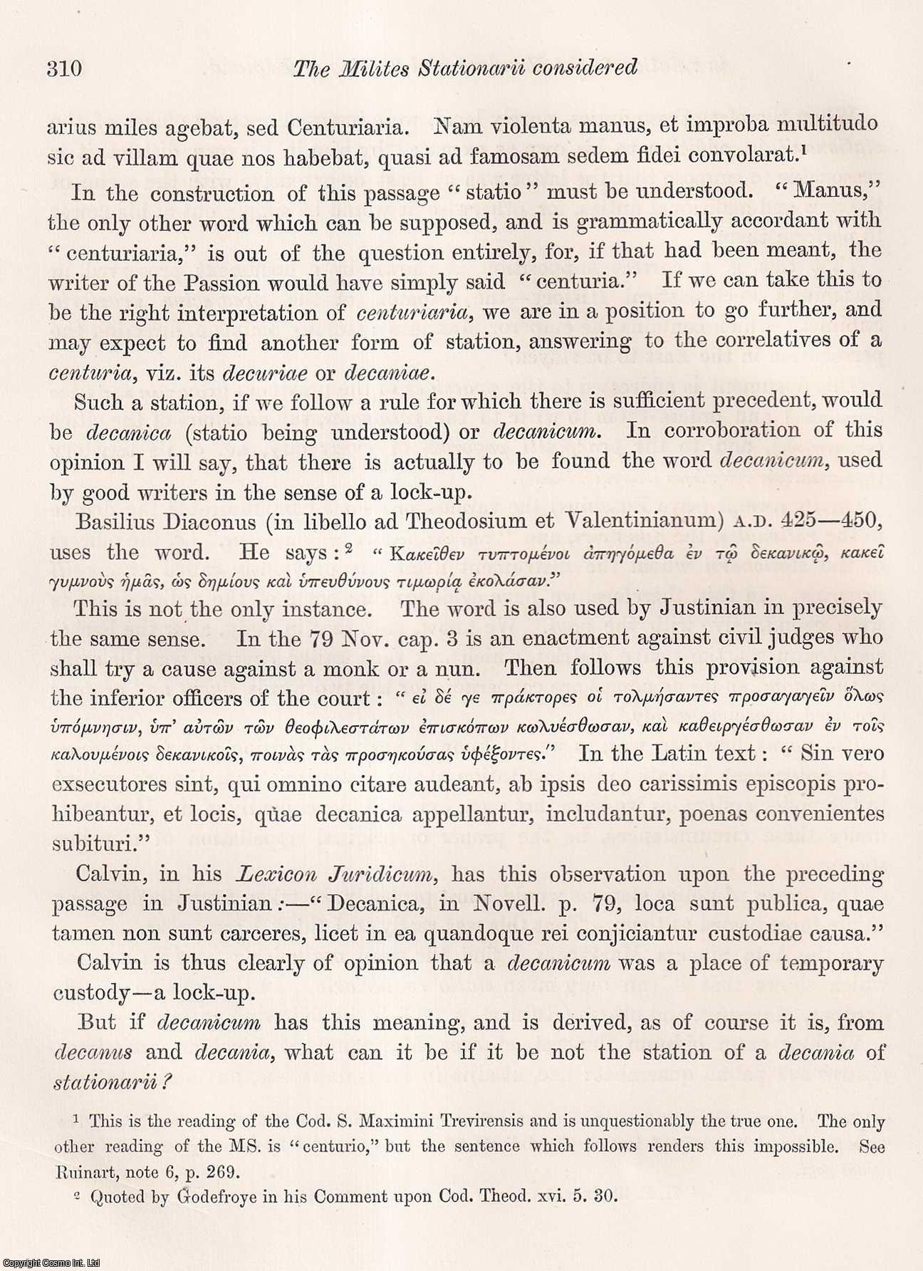 H.C. COOTE, ESQ., F.S.A. - the Milites Stationarii considered in relation to the Hundred and Tithing of England. A rare original article from the journal Archaeologia, 1873.