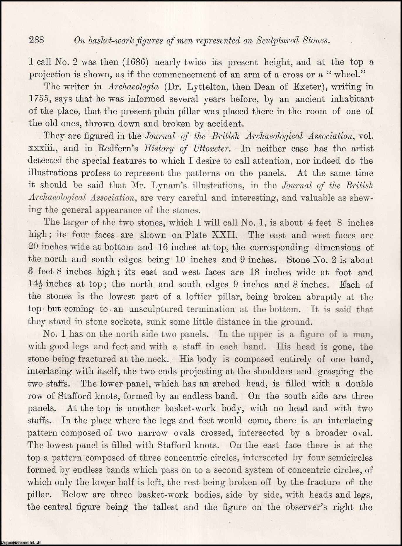 REV. G.F. BROWNE, B.D. - On Basket-work Figures of Men represented on Sculptured Stones. A rare original article from the journal Archaeologia, 1887.