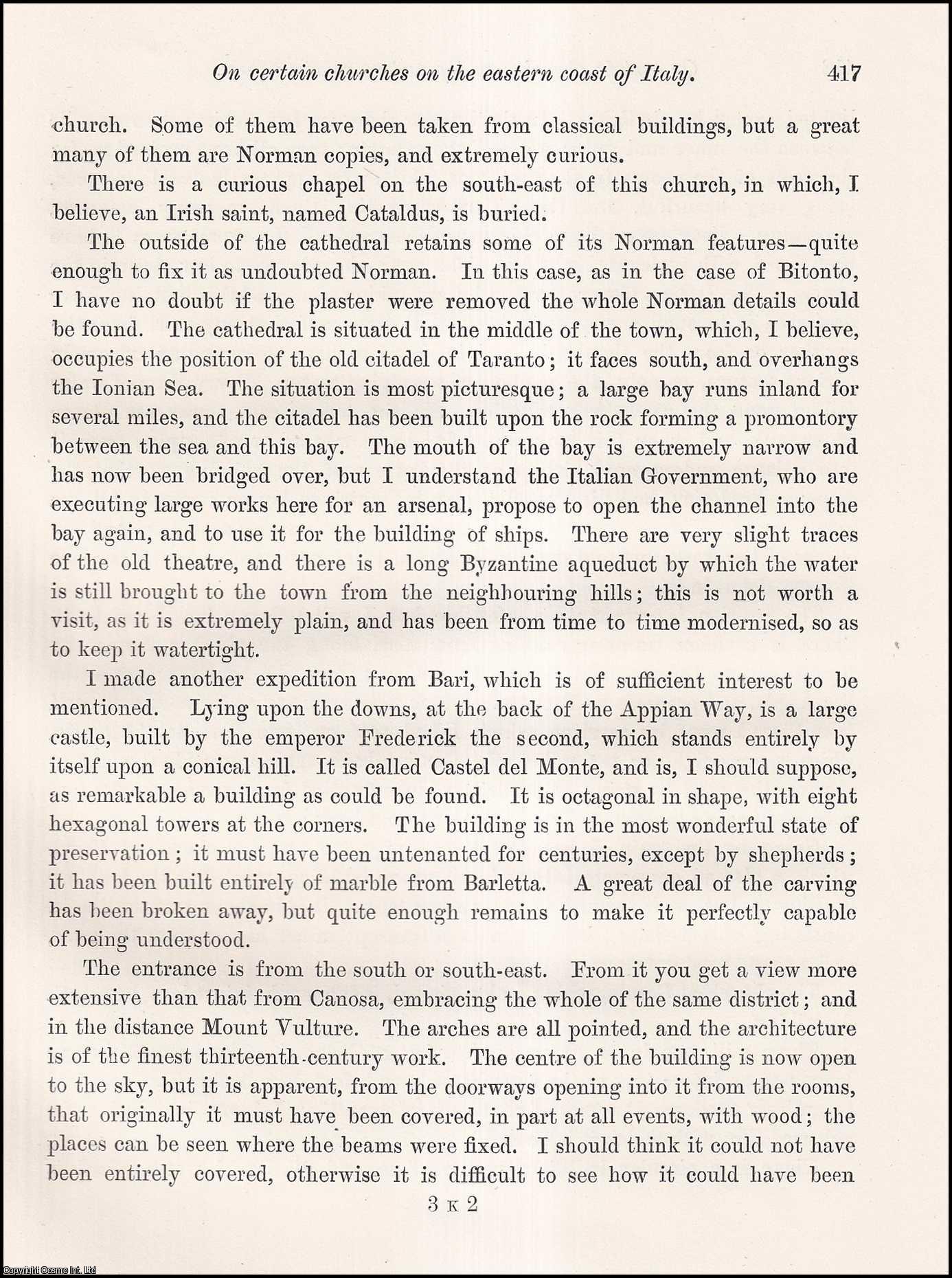 Edwin Freshfield, Esq. - On certain churches on the eastern coast of Italy. An uncommon original article from the journal Archaeologia, 1887.