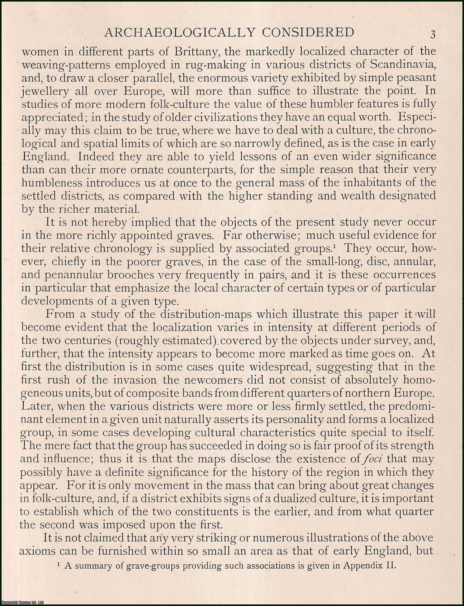 LEEDS, E. T. - The Distribution of the Angles and Saxons Archaeologically Considered. A rare original article from the journal Archaeologia, 1914.