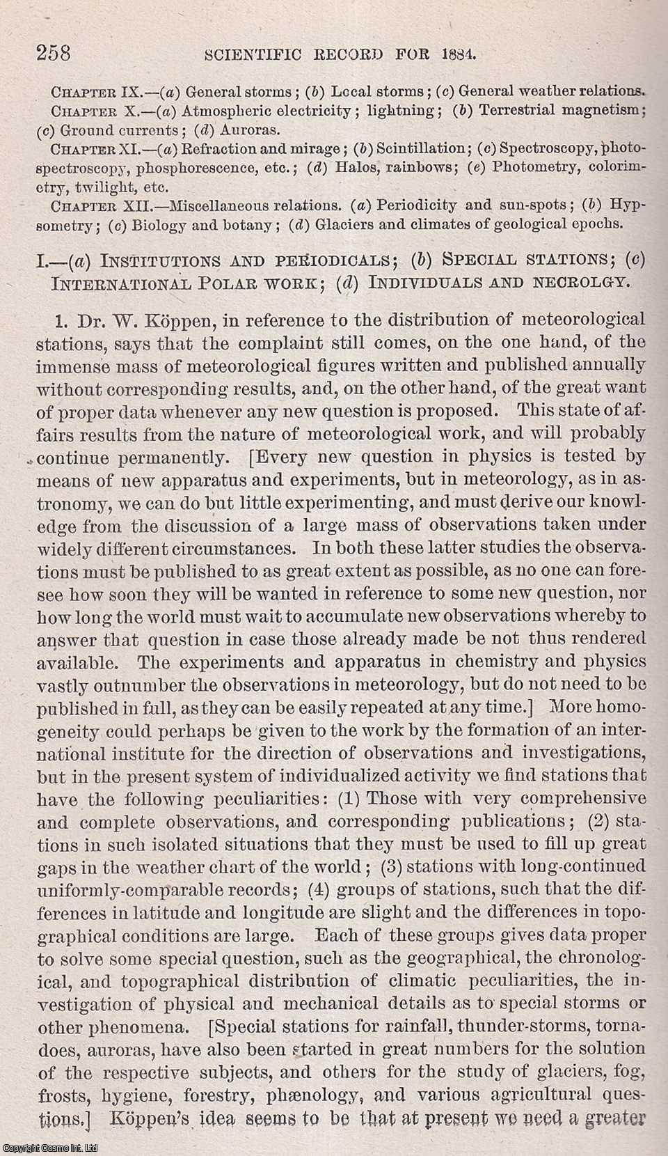 ABBE, CLEVELAND - Meteorology. An original article from the Report of the Smithsonian Institution, 1884.