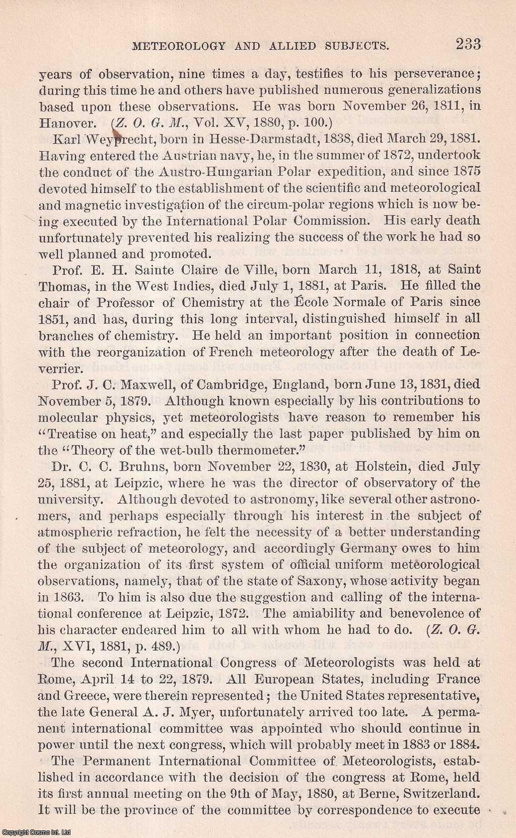 ABBE, CLEVELAND - Meteorology and Allied Subjects. An original article from the Report of the Smithsonian Institution, 1881.