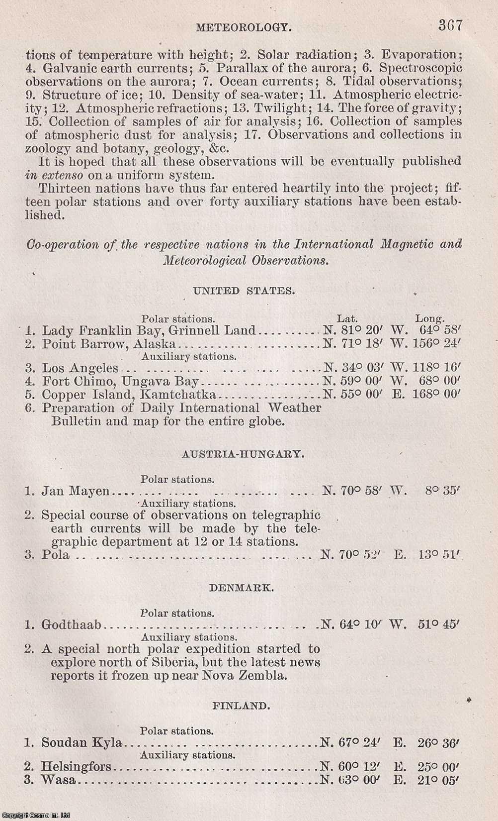ABBE, CLEVELAND - Meteorology and Allied Subjects. An original article from the Report of the Smithsonian Institution, 1882.