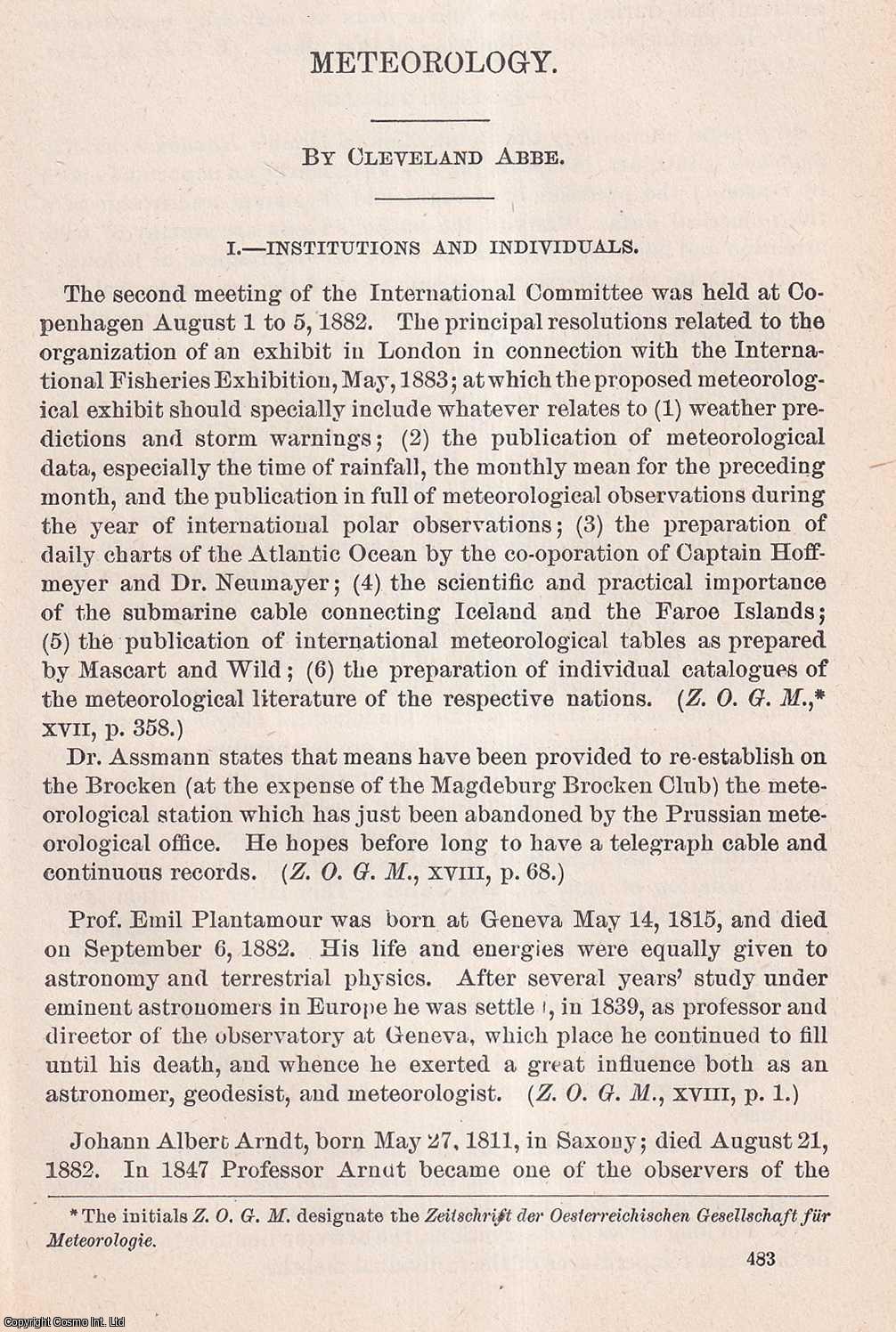 ABBE, CLEVELAND - Meteorology: Institutions and Individuals. An original article from the Report of the Smithsonian Institution, 1883.