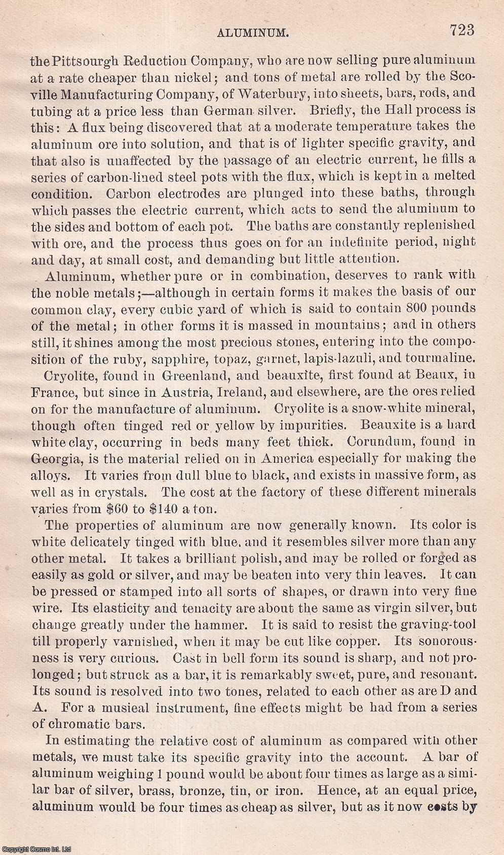 HOVEY, H. C. - Aluminium. An original article from the Report of the Smithsonian Institution, 1889.