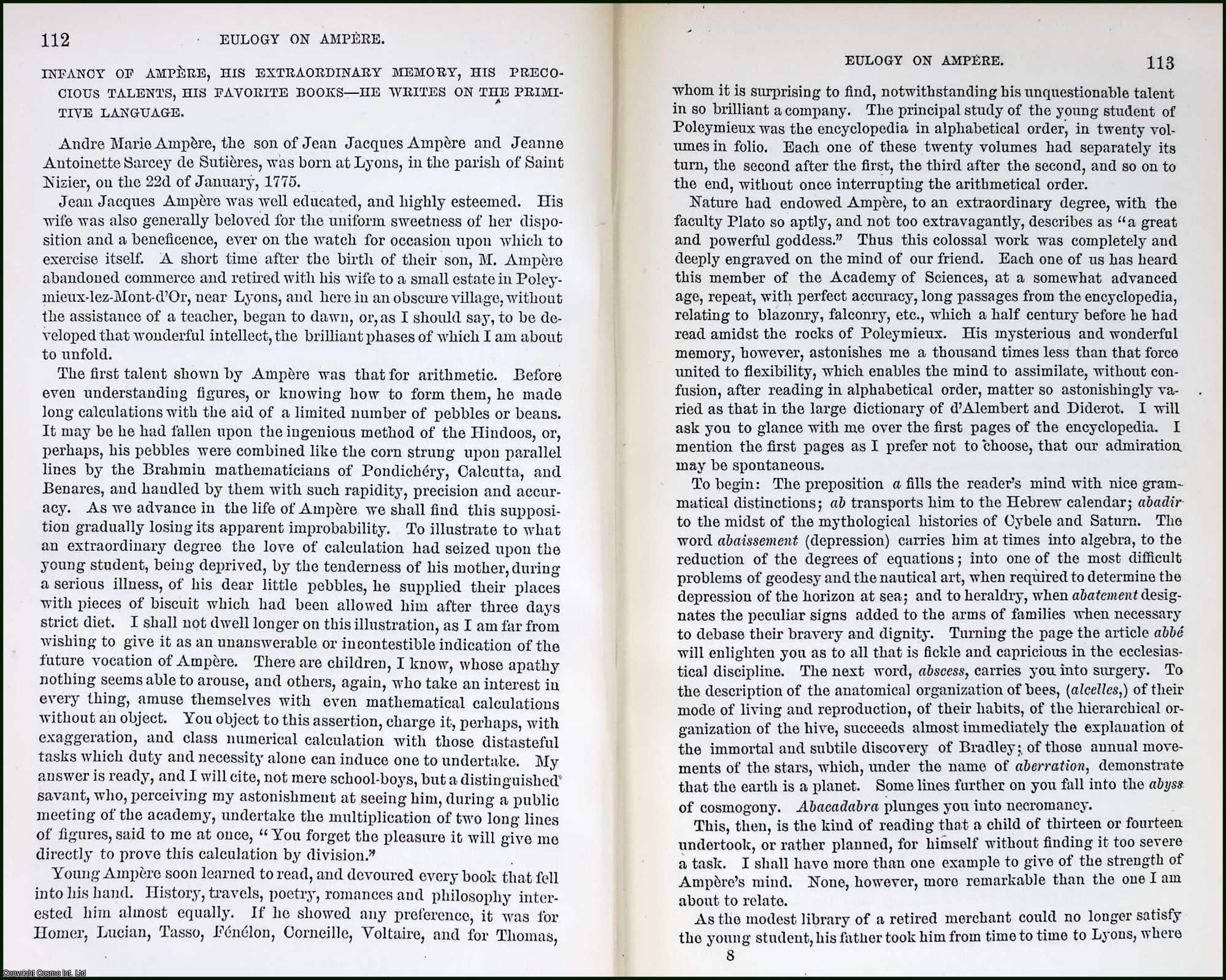 ARAGO, FRANCIS - Eulogy on Ampere. An original article from the Report of the Smithsonian Institution, 1872.
