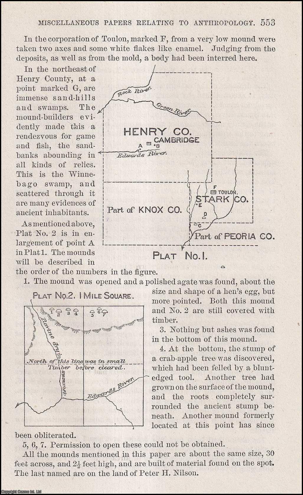 SHALLENBERGER, T. M. - Mounds in Henry and Stark Counties, Illinois. An original article from the Report of the Smithsonian Institution, 1881.