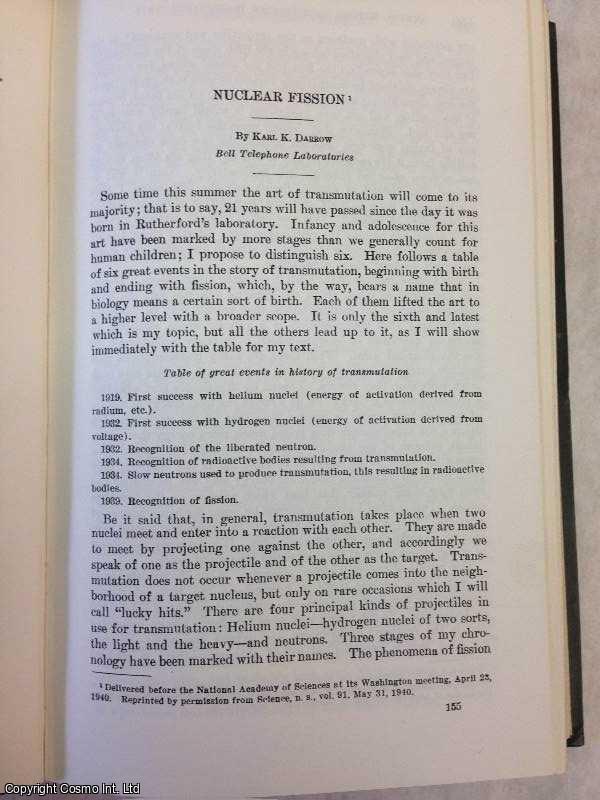DARROW, KARL K. - Nuclear Fission. An original article from the Report of the Smithsonian Institution, 1940.