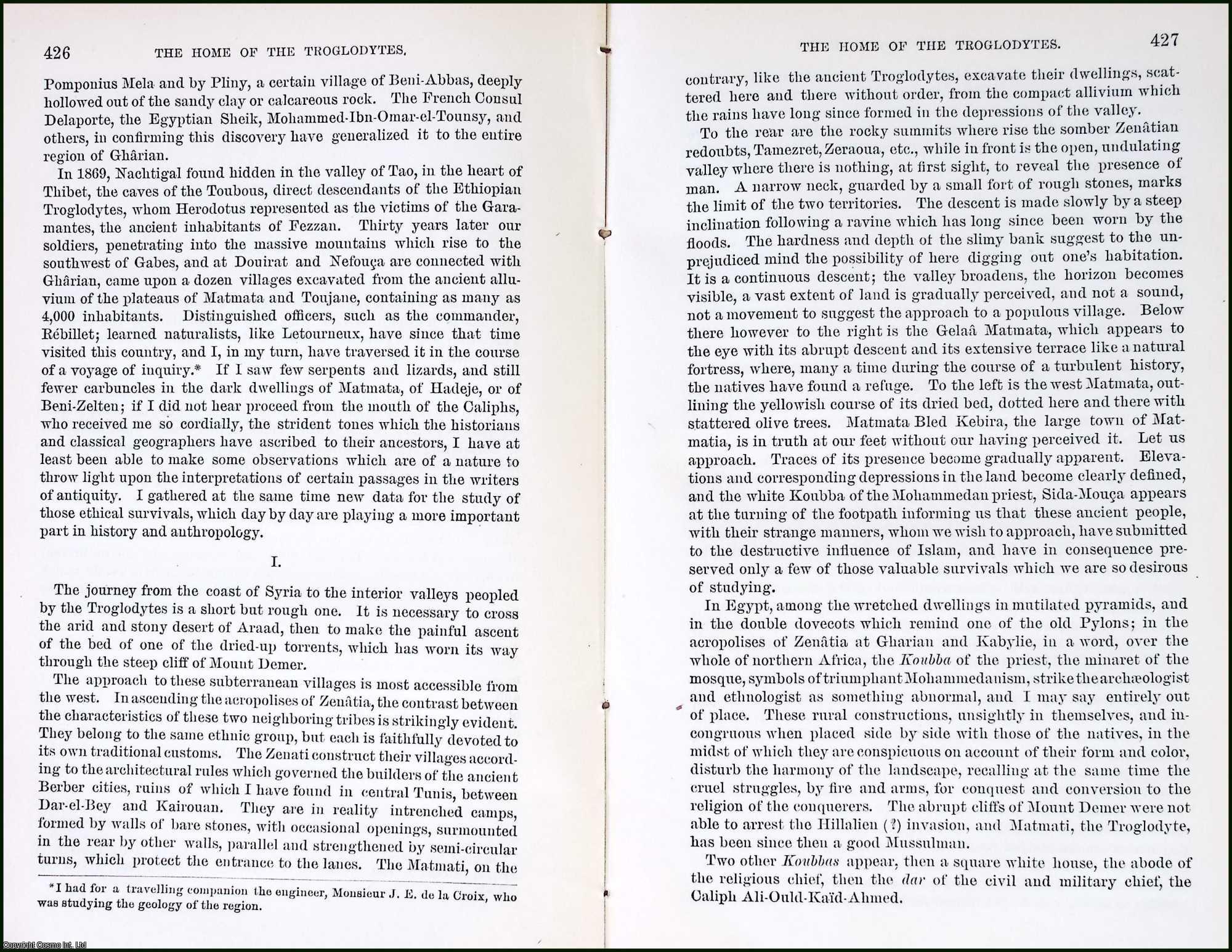 HAMY, E. T. - Home of The Troglodytes. An original article from the Report of the Smithsonian Institution, 1891.