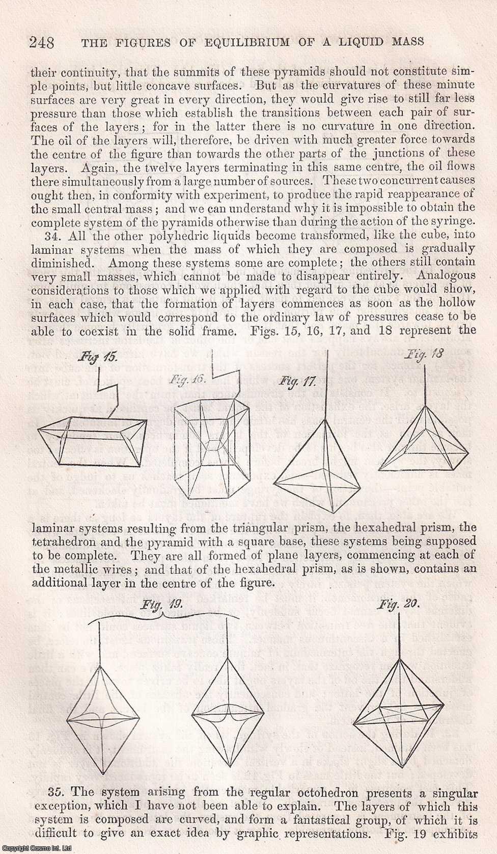 PLATEAU, J. - Figures of Equilibrium of a Liquid Mass withdrawn from The Action of Gravity. An original article from the Report of the Smithsonian Institution, 1863.