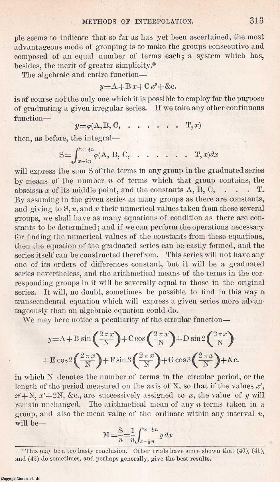DEFOREST, E. L. - Methods of Interpolation Applicable to The Graduation of Irregular Series. An original article from the Report of the Smithsonian Institution, 1871.