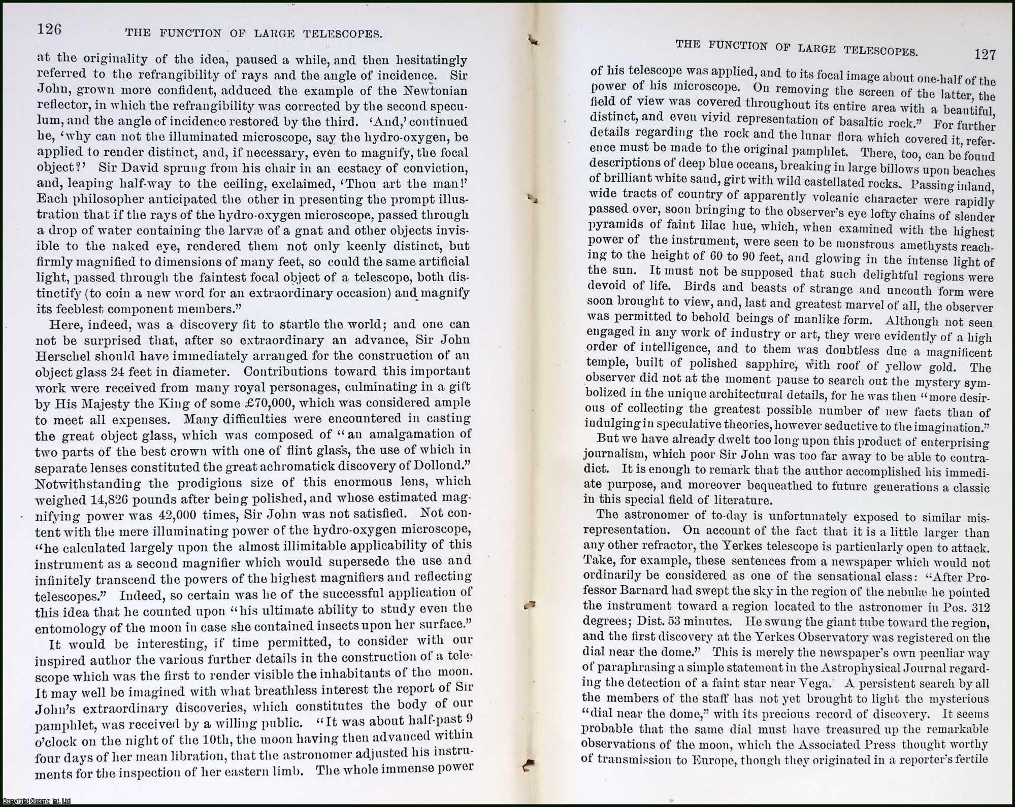 HALE, GEORGE E. - Function of Large Telescopes. An original article from the Report of the Smithsonian Institution, 1898.