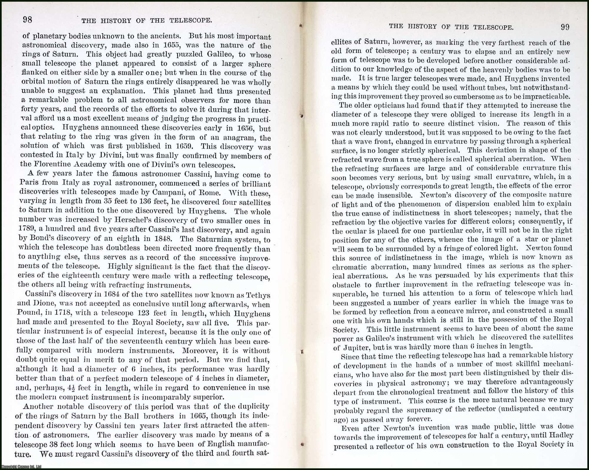 HASTINGS, C. S. - History of The Telescope. An original article from the Report of the Smithsonian Institution, 1892.