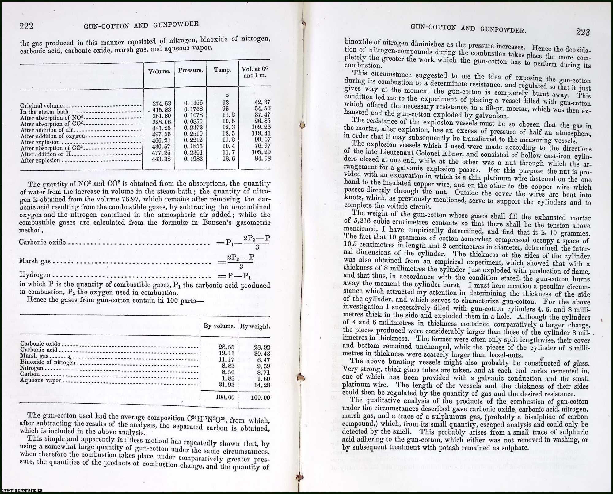KAROLYI, LIEUTENANT VON - Combustion of Gun-Cotton and Gunpowder. An original article from the Report of the Smithsonian Institution, 1864.