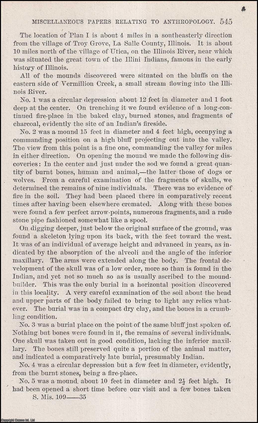 J.D. Moody - Explorations in Mounds in Whitesides and La Salle Counties, Illinois. An original article from the Report of the Smithsonian Institution, 1881.