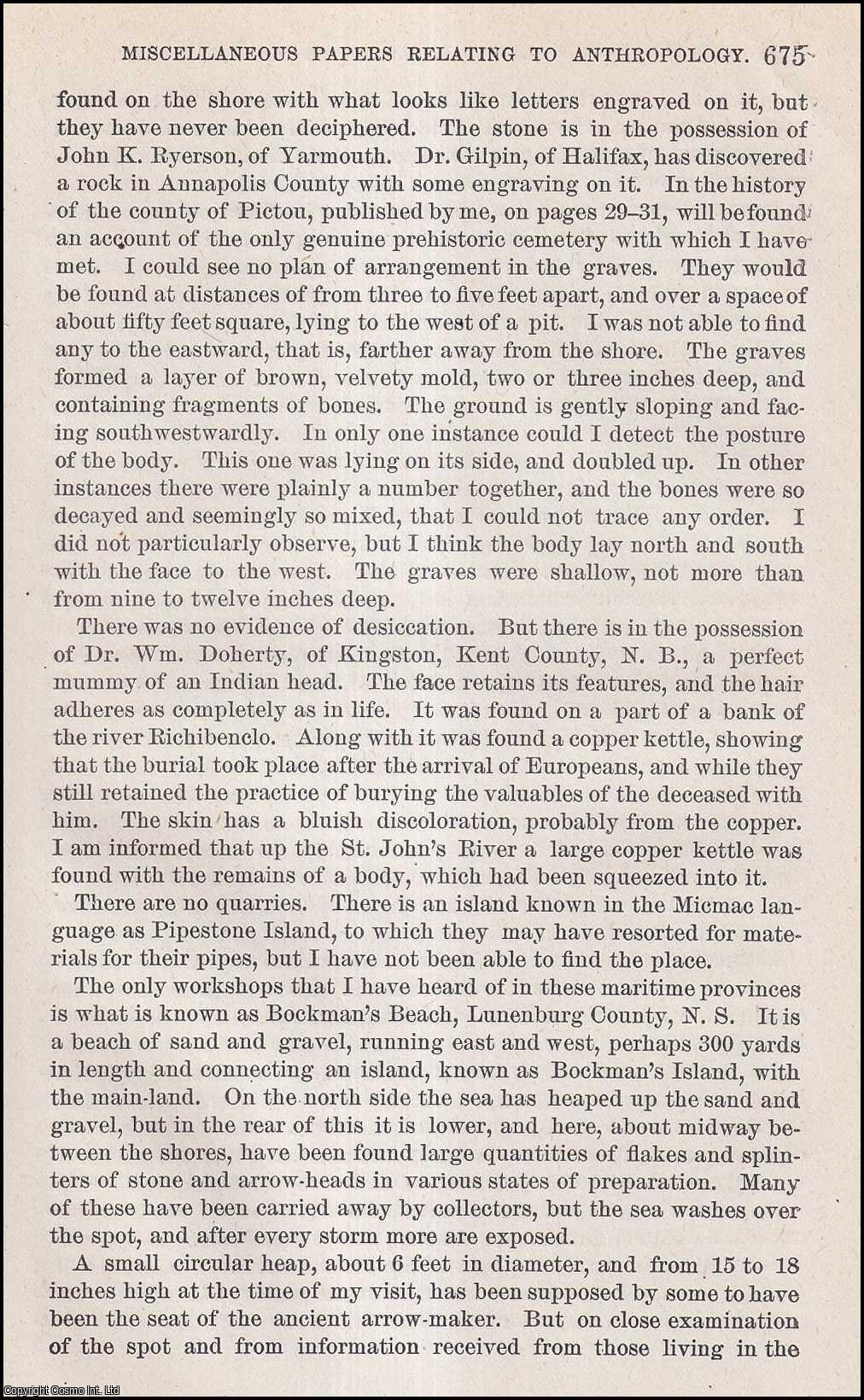 PATTERSON, GEORGE - Antiquities of Nova Scotia. An original article from the Report of the Smithsonian Institution, 1881.