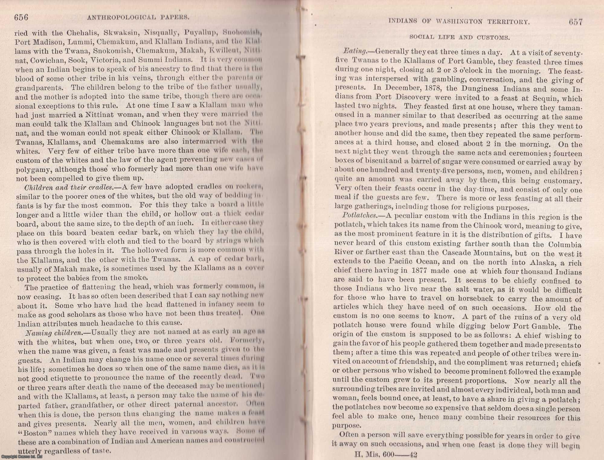 EELLS, MYRON - The Twana, Chemakum, and Klallam Indians, of Washington Territory. An original article from the Report of the Smithsonian Institution, 1887.
