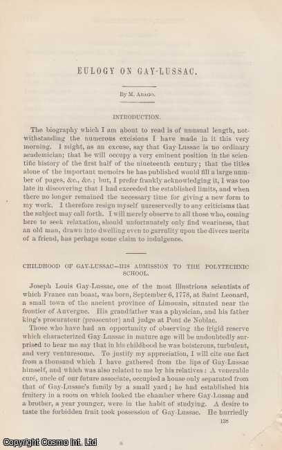 ARAGO, FRANCIS - Eulogy on Gay-Lussac. An original article from the Report of the Smithsonian Institution, 1876.