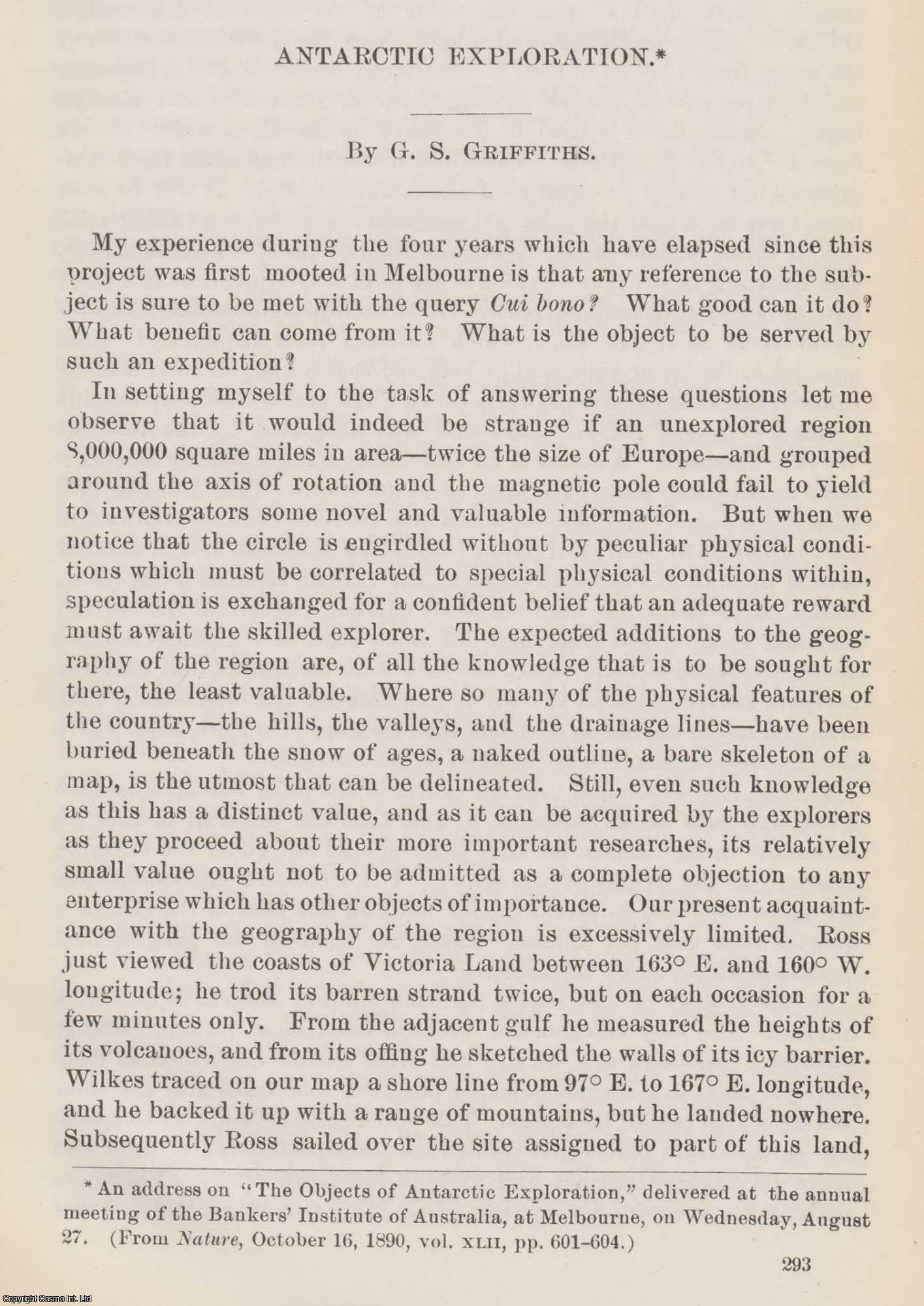 GRIFFITHS, G. S. - Antarctic Exploration. An original article from the Report of the Smithsonian Institution, 1890.