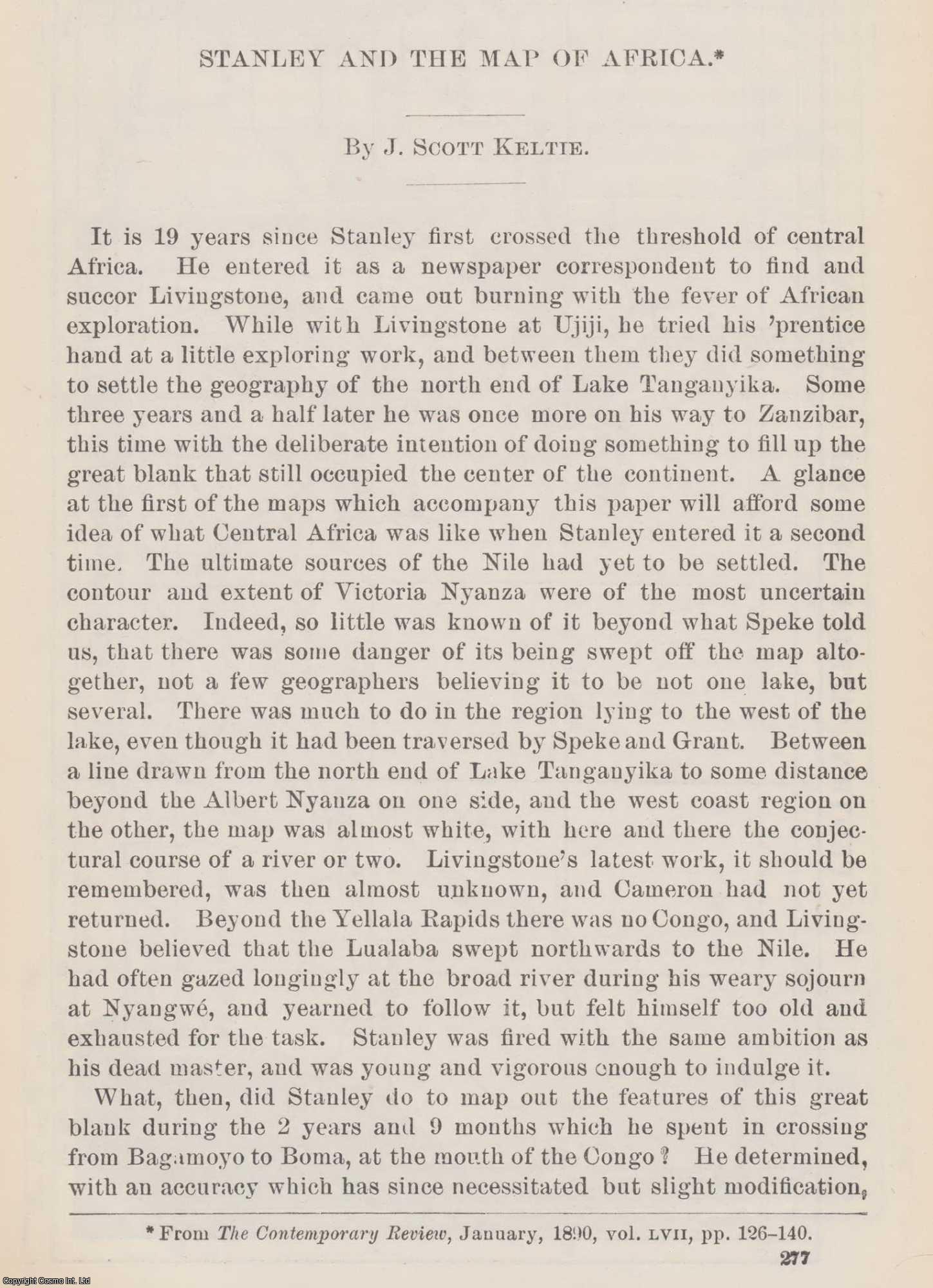 KELTIE, J. SCOTT - Stanley and The Map of Africa. An original article from the Report of the Smithsonian Institution, 1890.