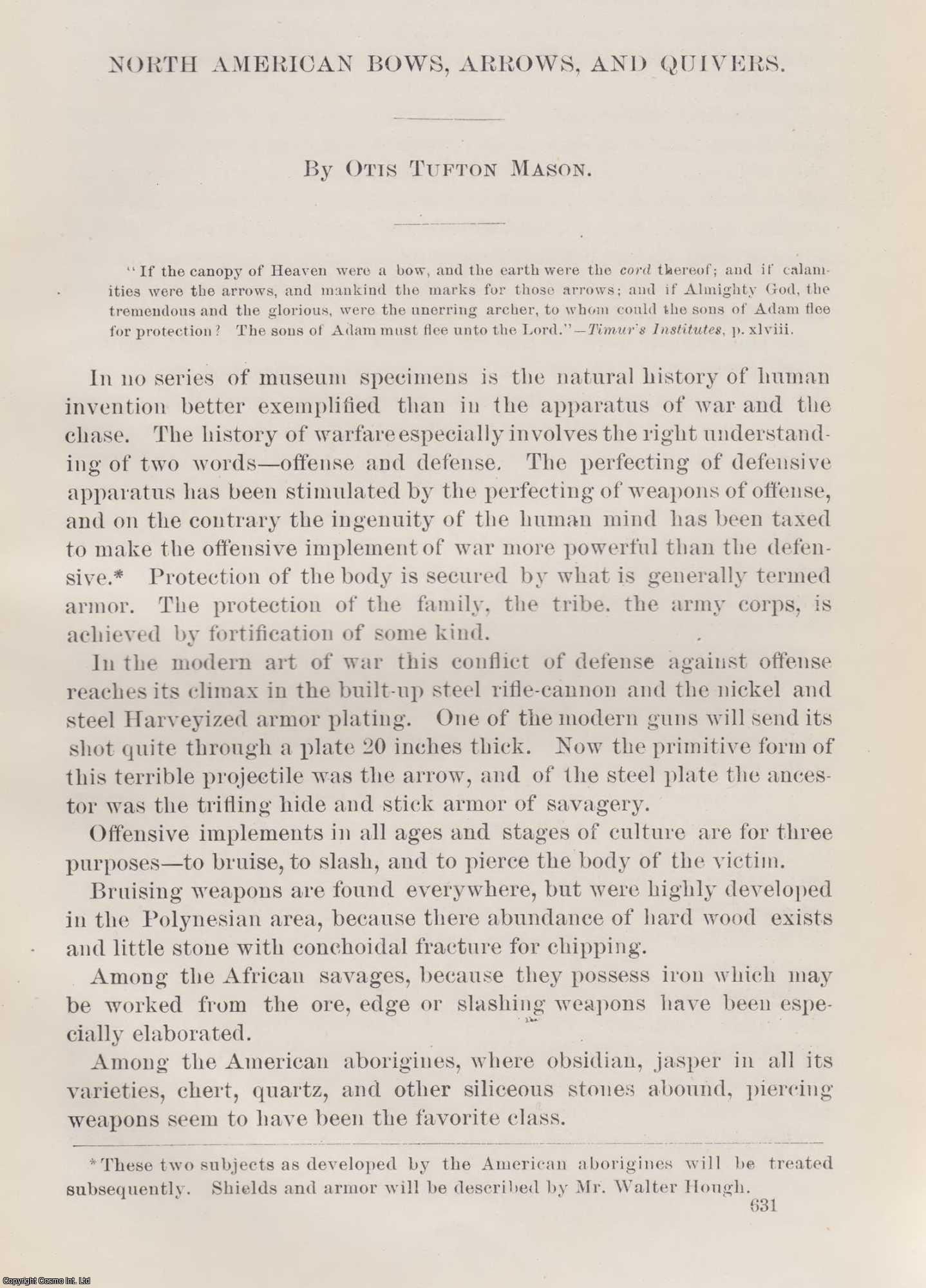 MASON, OTIS TUFTON - North American Bows, Arrows, and Quivers. An original article from the Report of the Smithsonian Institution, 1893.